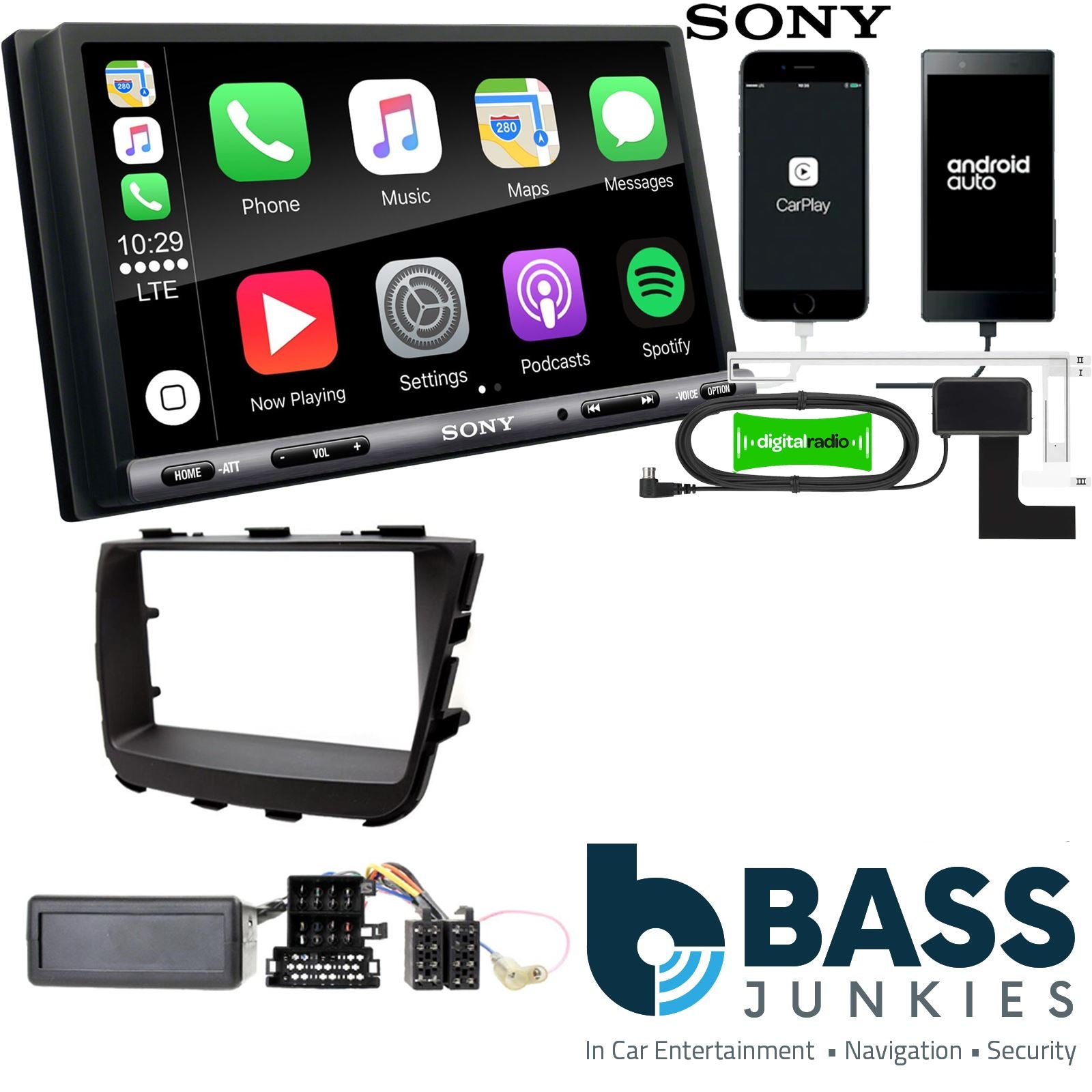 SONY DAB+ Apple | Android Double Din Stereo Fitting Kit + Steering Wheel Stalk Controls to fit Kia Sorento 2013-21