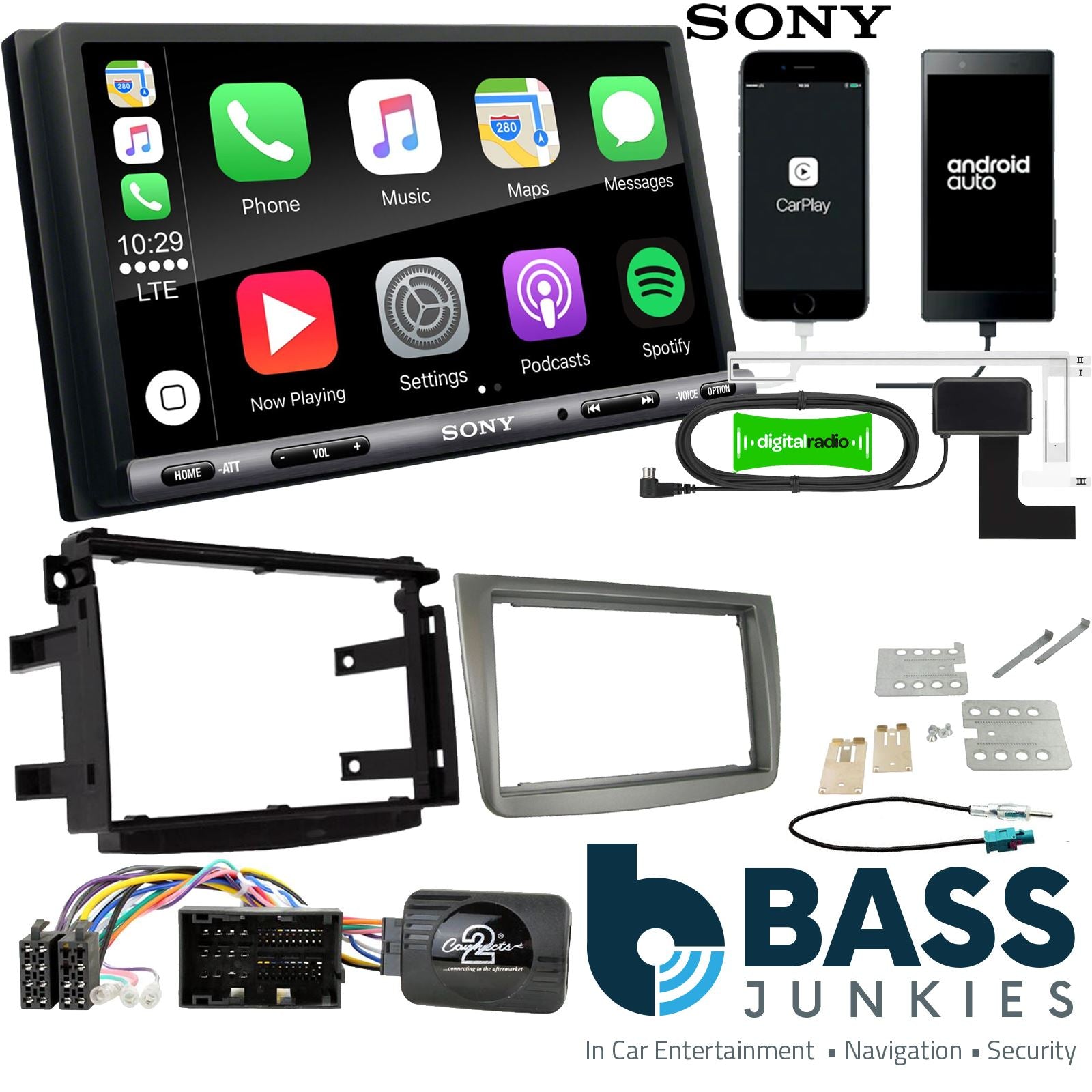 SONY DAB+ Apple | Android Double Din Stereo Fitting Kit + Steering Wheel Stalk Controls to fit Alfa Romeo Mito 2014-2018