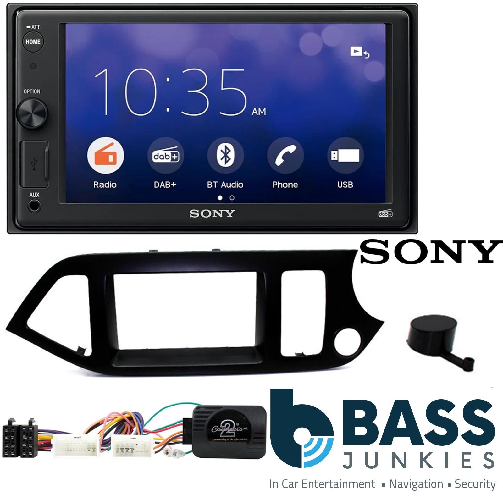 SONY XAV-1550D DAB+ Smart Bluetooth Car Radio + Stereo fitting kit + Steering Wheel Controls Loom for Kia Picanto 2011-2017