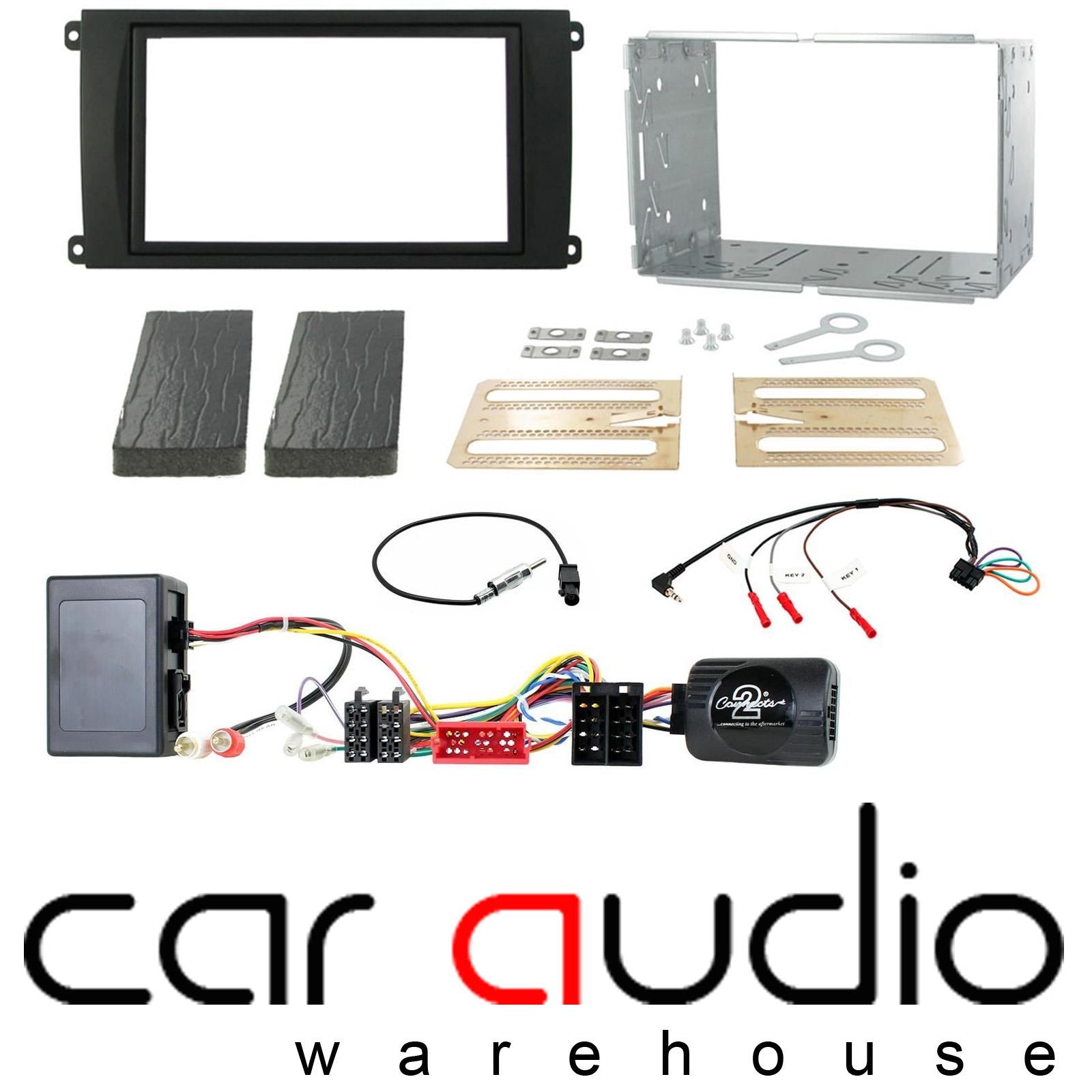 Connects 2 CTKPO02 - Porsche Cayenne 2002 - 2007 Double Din Fascia & Steering Wheel Interface Installation Kit