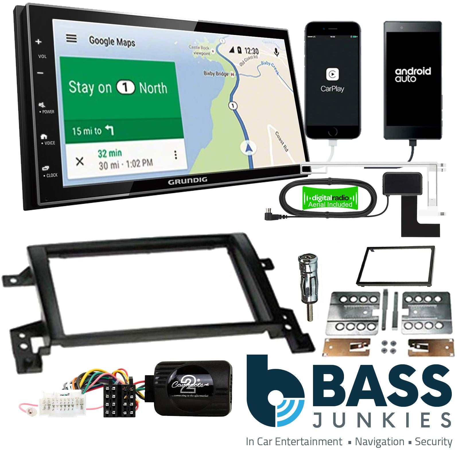 Grundig 6.8" Apple Android Double Din Stereo Fitting Kit + Steering Wheel Stalk Controls to fit Suzuki Grand-Vitara 05-11