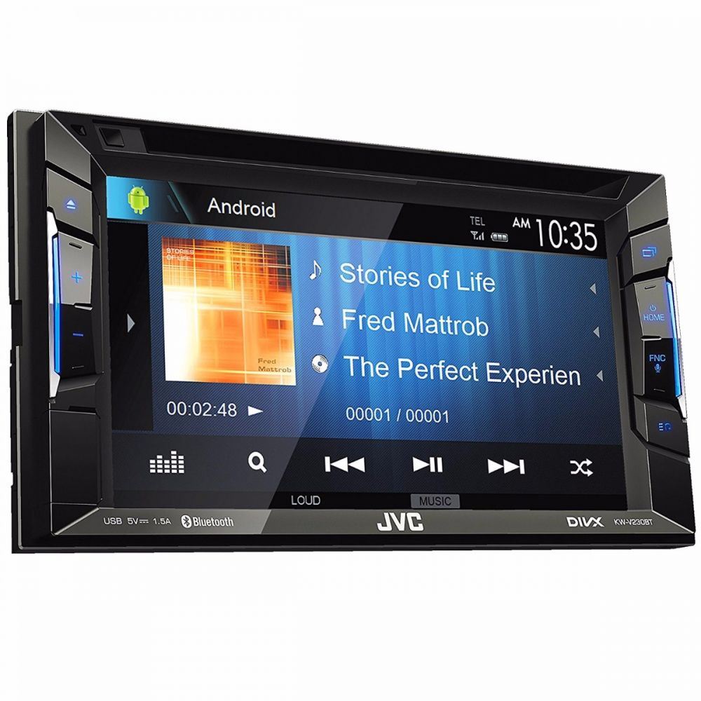 JVC KW-V230BT - 6.2" DVD CD MP3 Front USB Bluetooth Touchscreen Car Stereo, AM/FM Radio Tuner, iPod iPhone Android Control