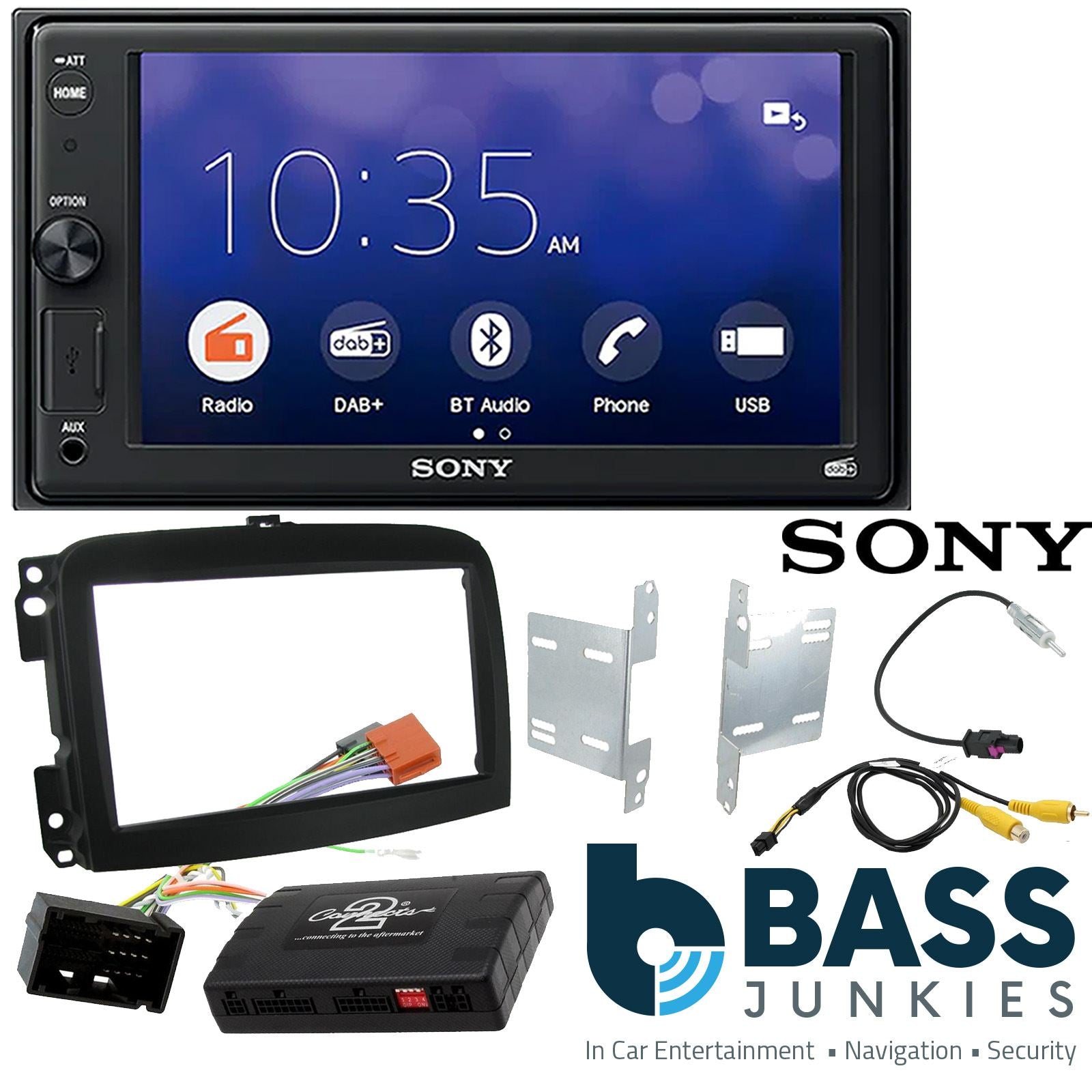 SONY XAV-1550D DAB+ Smart Bluetooth Car Radio + Stereo fitting kit + Steering Wheel Controls Loom for Fiat 500L 2012-2018