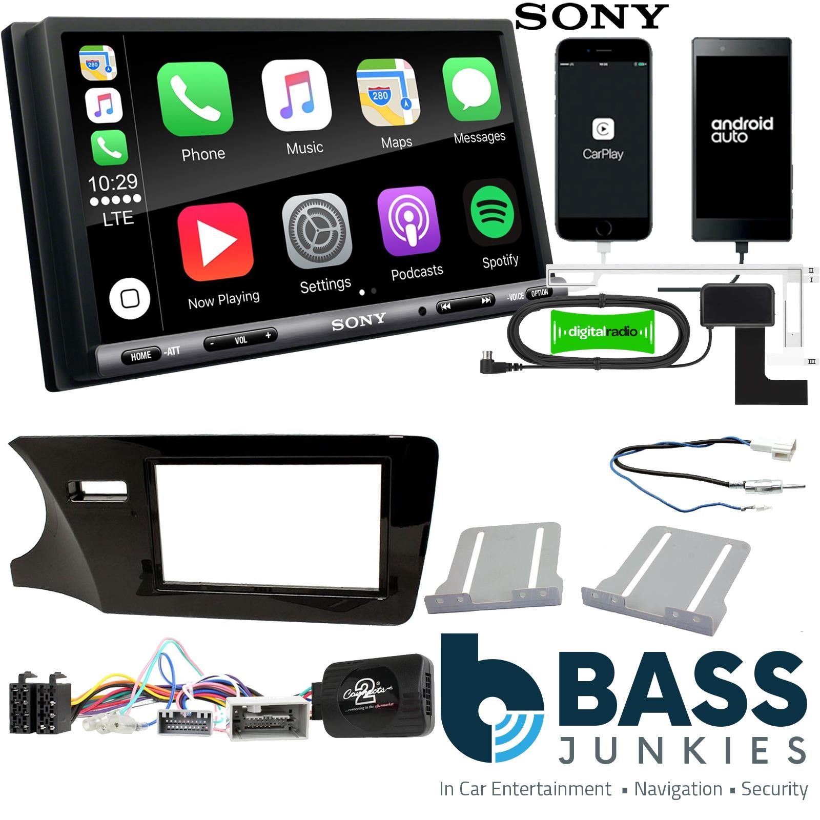 SONY DAB+ Apple | Android Double Din Stereo Fitting Kit + Steering Wheel Stalk Controls to fit Honda City 2014-