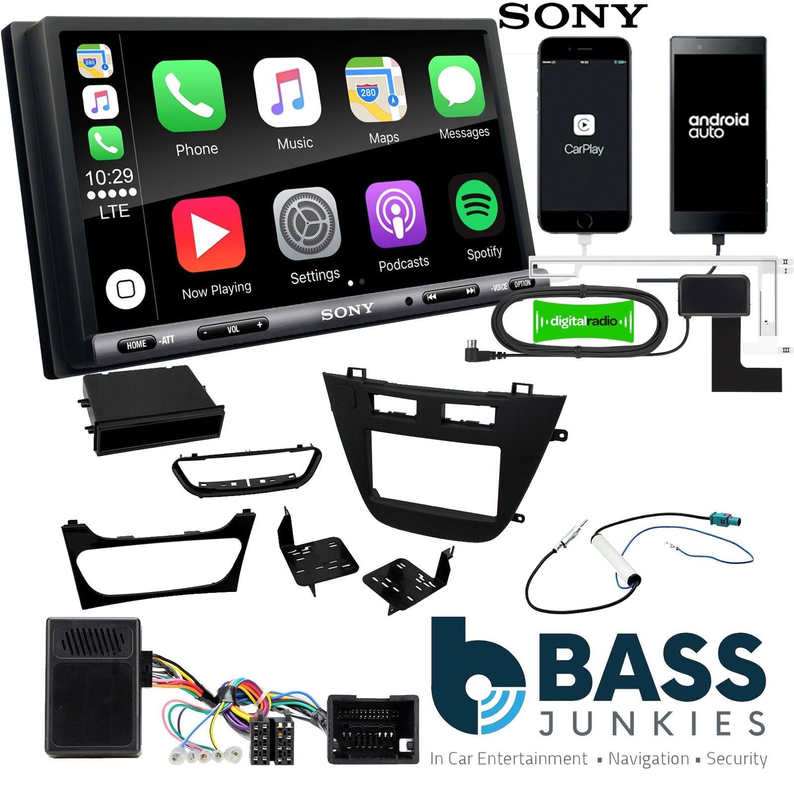 SONY DAB+ Apple | Android Double Din Stereo Fitting Kit + Steering Wheel Stalk Controls to fit Vauxhall Insignia 2008-13