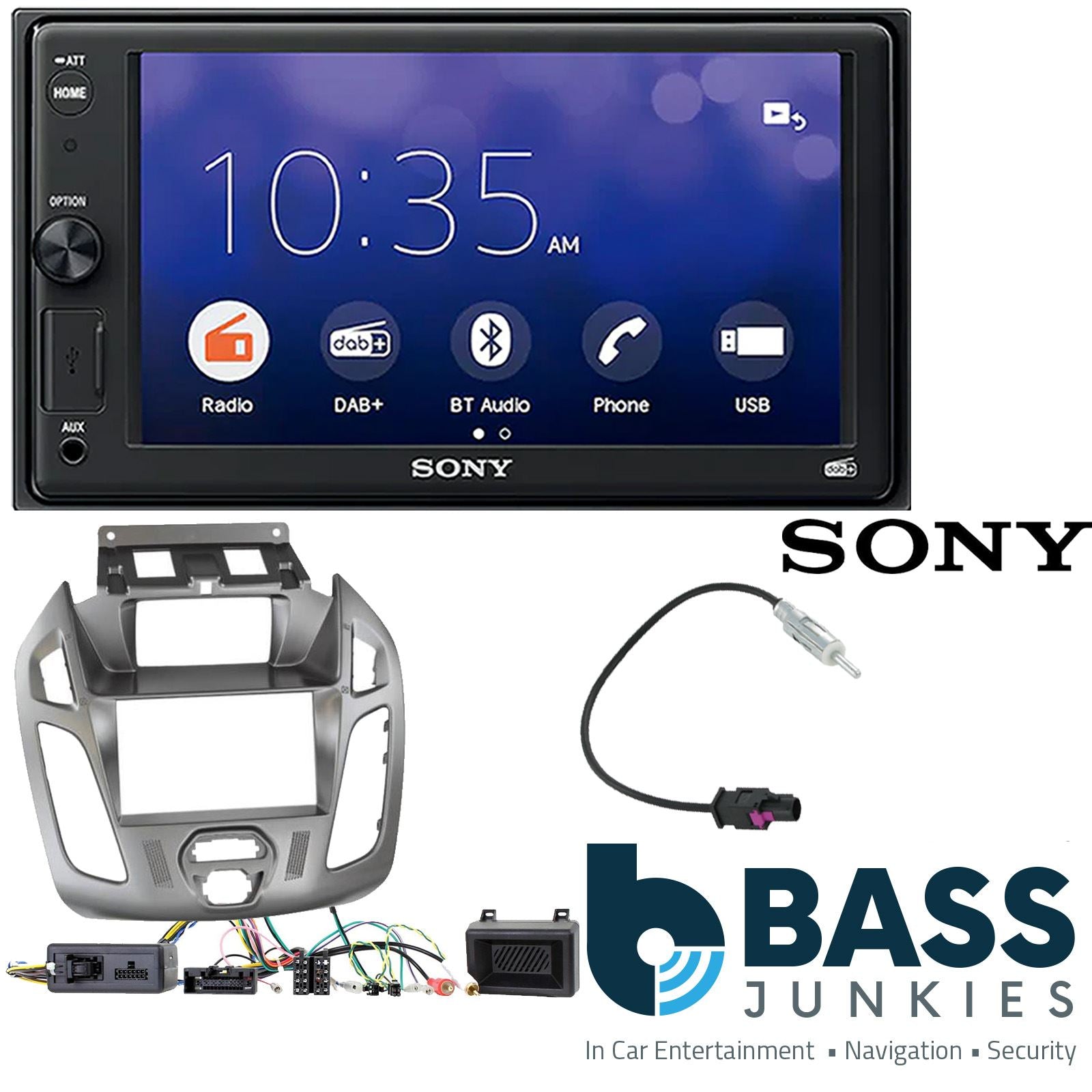 SONY XAV-1550D DAB+ Smart Bluetooth Car Radio + Stereo fitting kit + Steering Wheel Controls Loom for Ford Transit-Connect 2013-2021