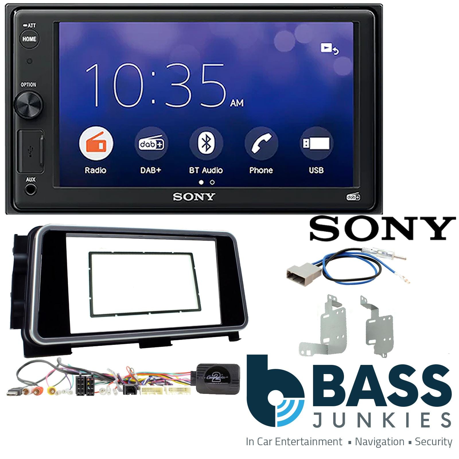 SONY 6.2" Screen Blutooth Double Din Stereo Fitting Kit + Steering Wheel Stalk Controls to fit Nissan Kicks 2017- | Nissan Micra 2017-