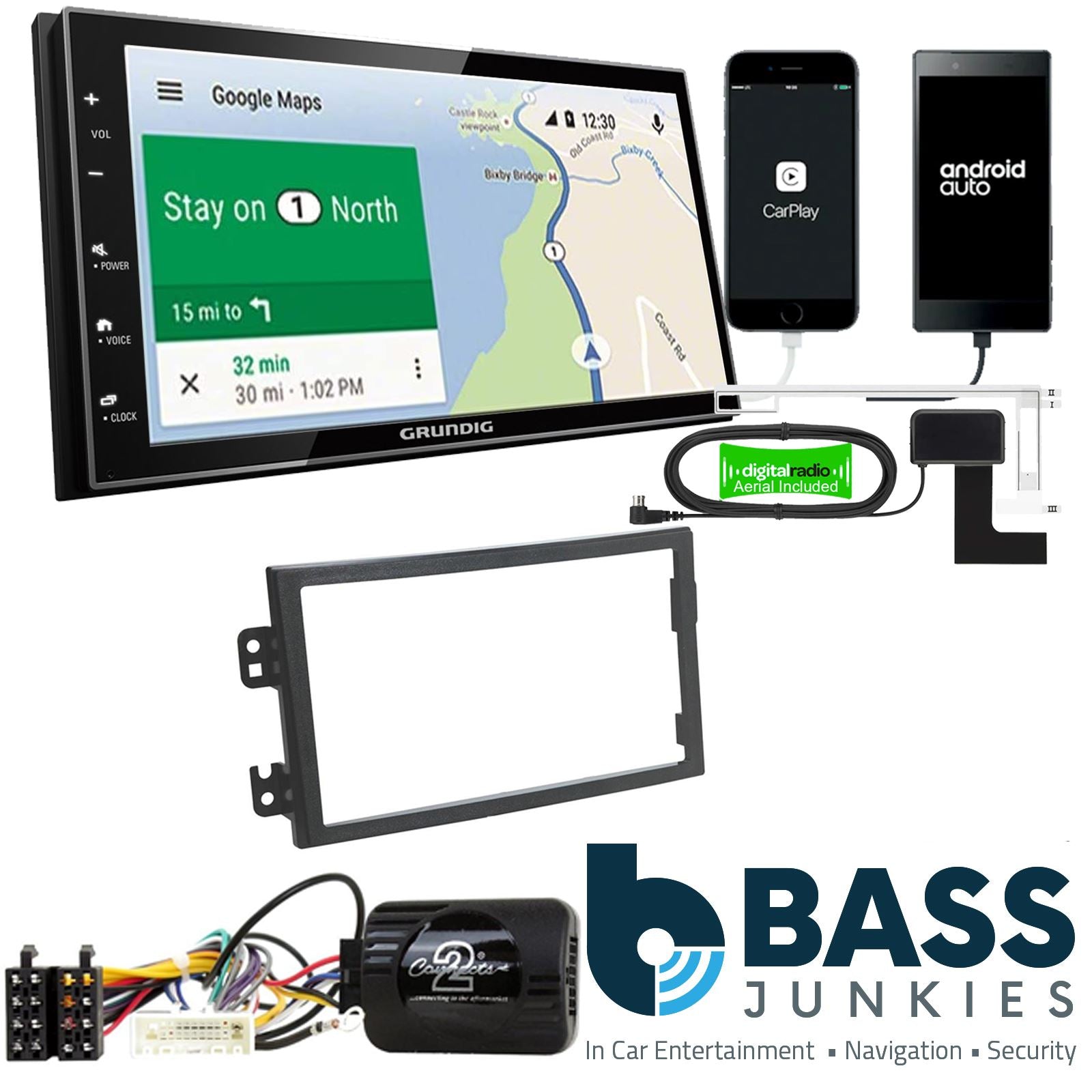 Grundig 6.8" Apple Android Double Din Stereo Fitting Kit + Steering Wheel Stalk Controls to fit Nissan 350Z 2003-05