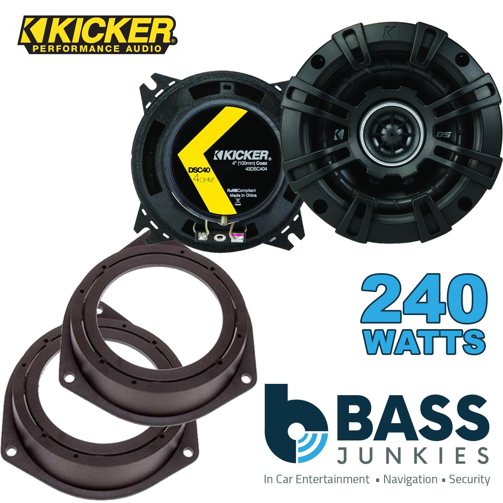 Kicker DSC404 100mm/10cm/4" 2-Way Coaxial Car speakers (Per Pair Max 240|60 watts RMS) Fits Iveco Daily 2014-21