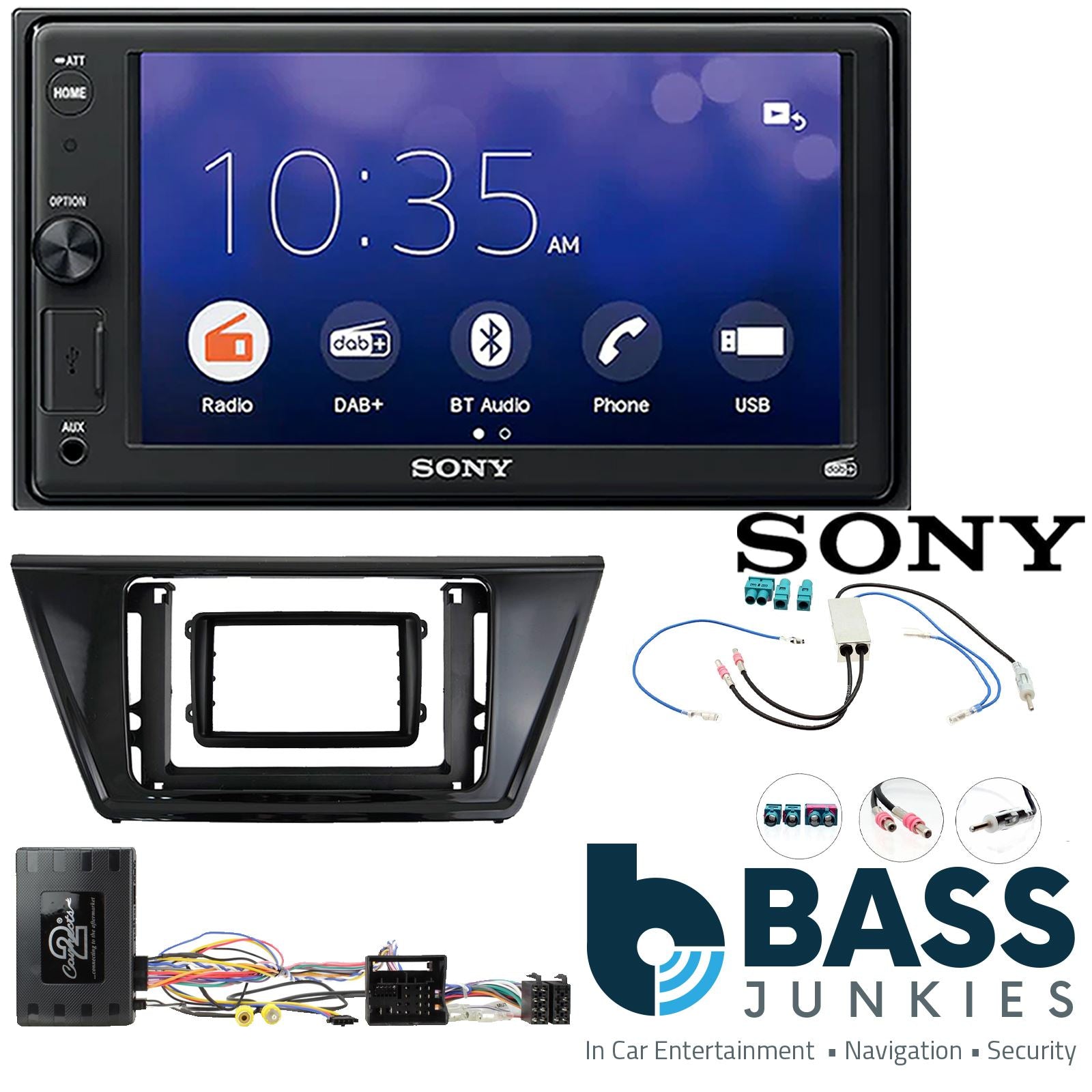 SONY 6.2" Screen Blutooth Double Din Stereo Fitting Kit + Steering Wheel Stalk Controls to fit VW Touran 2016-