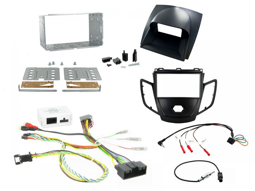 Connects 2 CTKFD16 - Ford Fiesta Mk7.5 2012 - 2016 Double Din Fascia & Steering wheel Interface Fitting Installation Kit (Black Facia Panel)