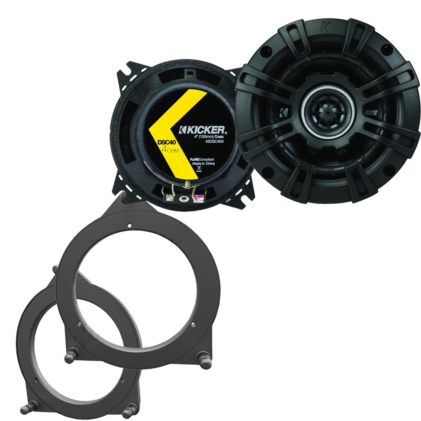 Kicker DSC404 100mm/10cm/4" 2-Way Coaxial Car speakers (Per Pair Max 240|60 watts RMS) Fits Mercedes C-Class 2015-21