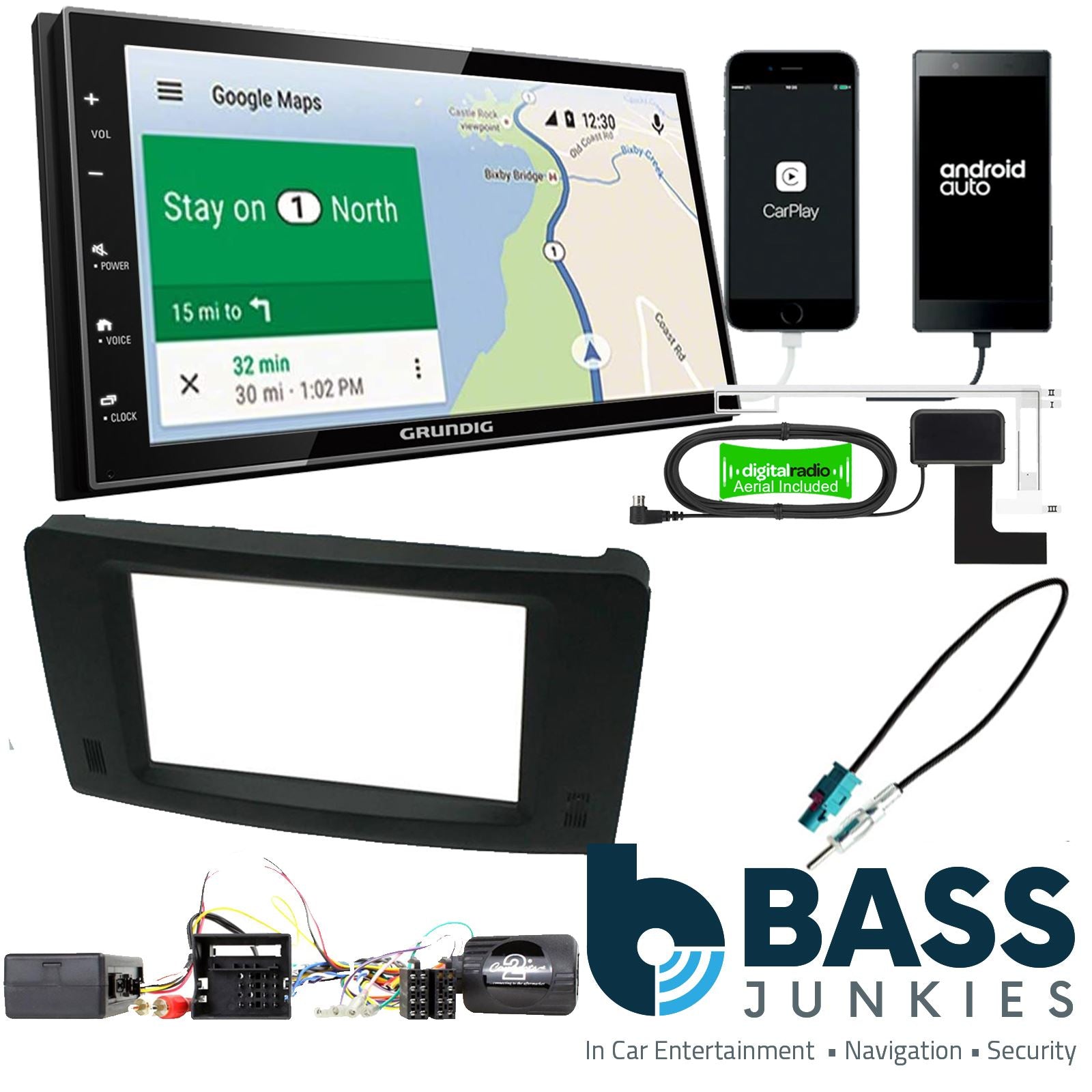Grundig 6.8" Apple Android Double Din Stereo Fitting Kit + Steering Wheel Stalk Controls to fit Mercedes ML 2005-11 | Mercedes GL 2006-12