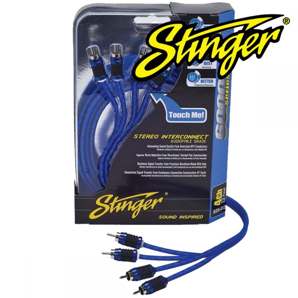 Stinger SI6420 6000 Series 6.10 Metre 20Ft 4 Channel Shielded Directional Twisted RCA Phono Car Stereo Cable