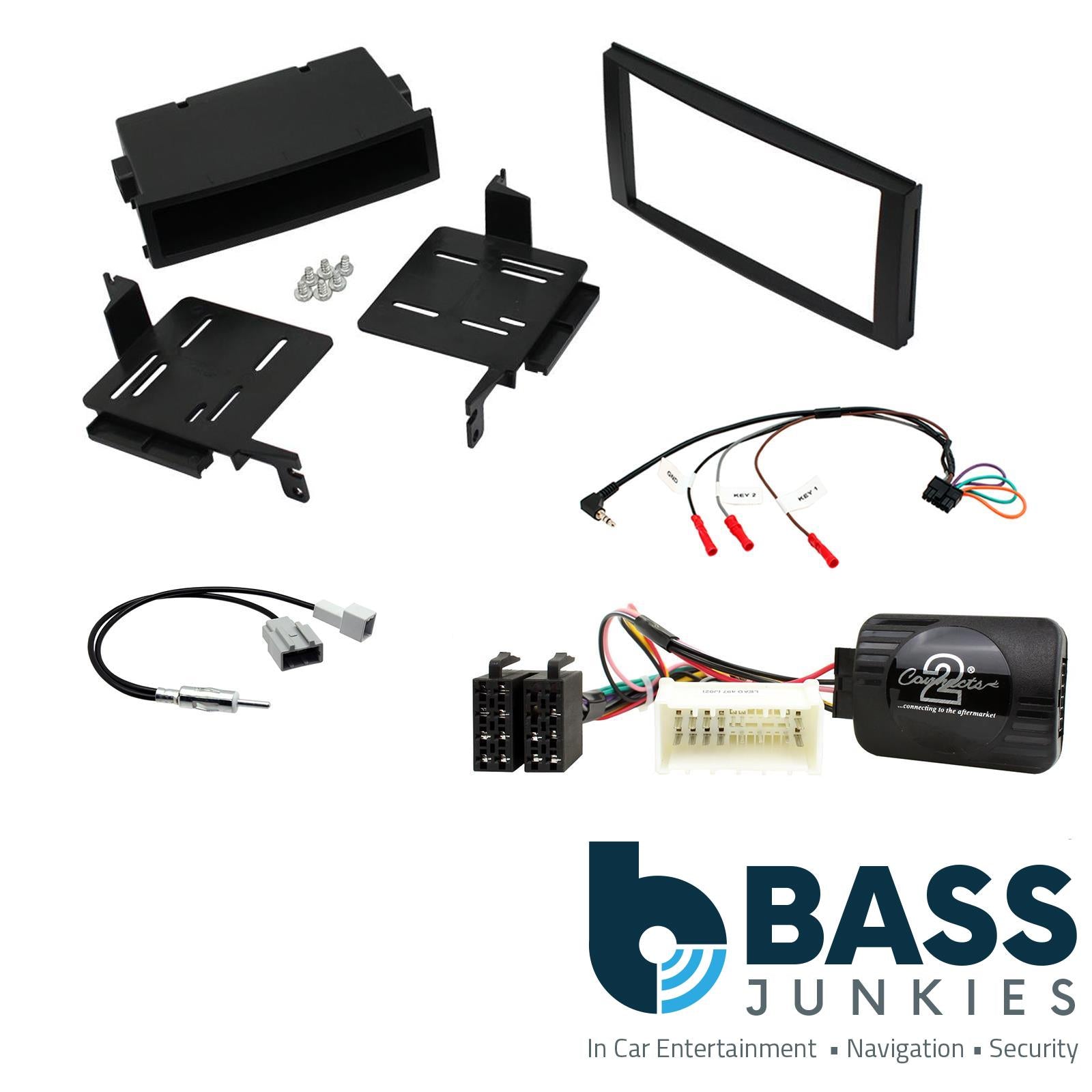 Connects 2 CTKHY03 - Hyundai Santa Fe 2007 - 2010 Double Din Facia & Steering wheel Interface Fitting Installation Kit (Black Facia Panel)