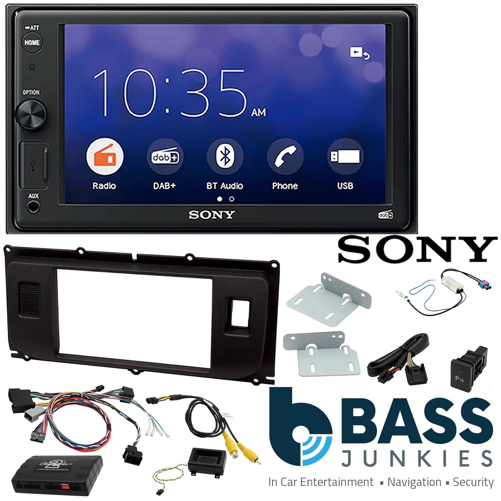 SONY 6.2" Screen Blutooth Double Din Stereo Fitting Kit + Steering Wheel Stalk Controls to fit Land Rover Evoque 11-14