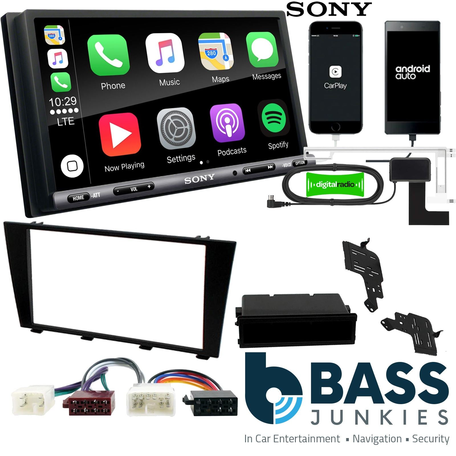 SONY DAB+ Apple | Android Double Din Stereo Fitting Kit + Steering Wheel Stalk Controls to fit Lexus IS300 2001-04