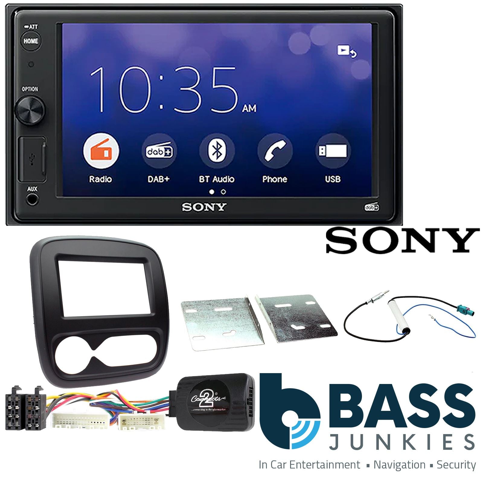 SONY 6.2" Screen Blutooth Double Din Stereo Fitting Kit + Steering Wheel Stalk Controls to fit Vauxhall Vivaro 2014- | Opel Vivaro 2014-