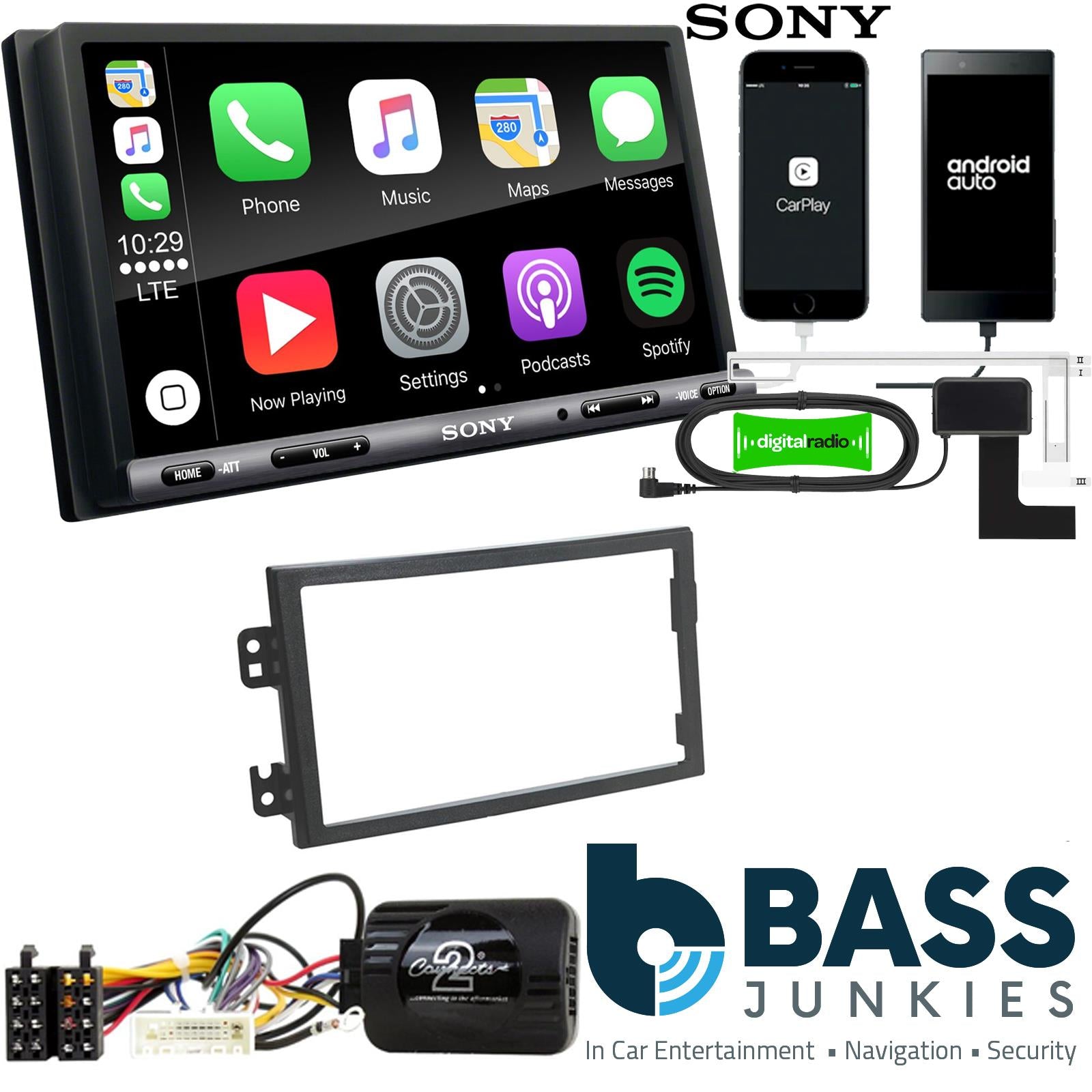 SONY DAB+ Apple | Android Double Din Stereo Fitting Kit + Steering Wheel Stalk Controls to fit Nissan 350Z 2003-05