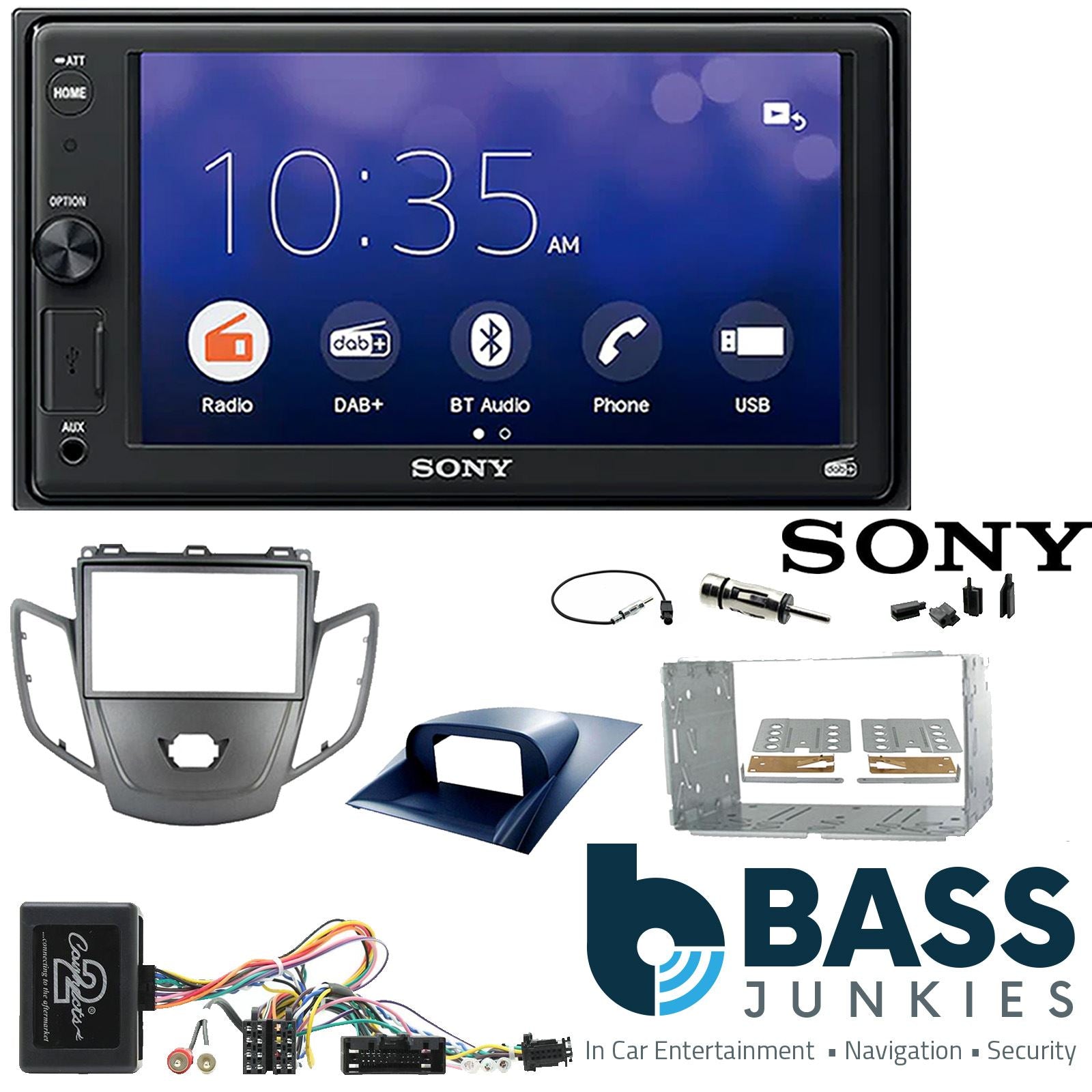 SONY XAV-1550D DAB+ Smart Bluetooth Car Radio + Stereo fitting kit + Steering Wheel Controls Loom for Ford Fiesta 2010 2012