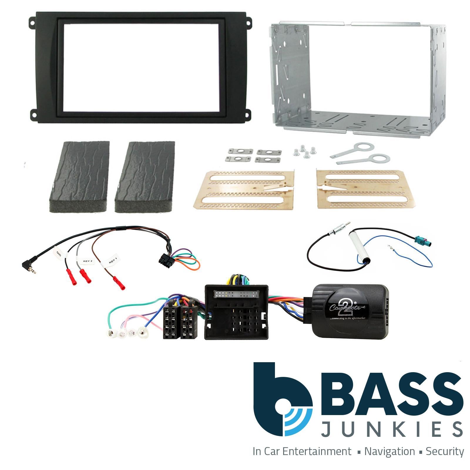 Connects 2 CTKPO01 - Porsche Cayenne 2007 - 2010 Double Din Fascia & Steering wheel Interface Fitting Installation Kit
