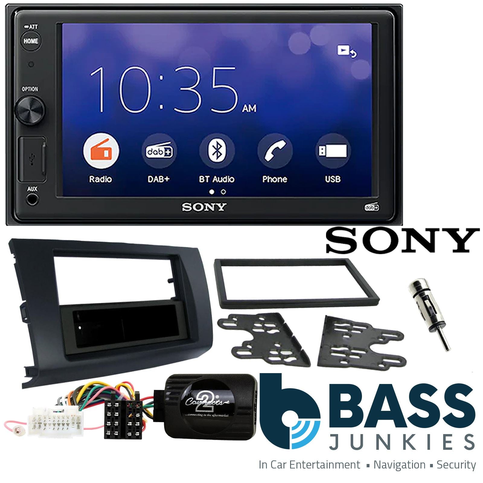 SONY 6.2" Screen Blutooth Double Din Stereo Fitting Kit + Steering Wheel Stalk Controls to fit Suzuki Swift 2005-10