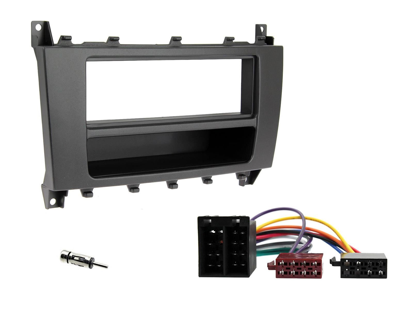 Single Din Stereo Fitting Kit + Steering Wheel Stalk Controls to fit Mercedes C-Class 2004-07