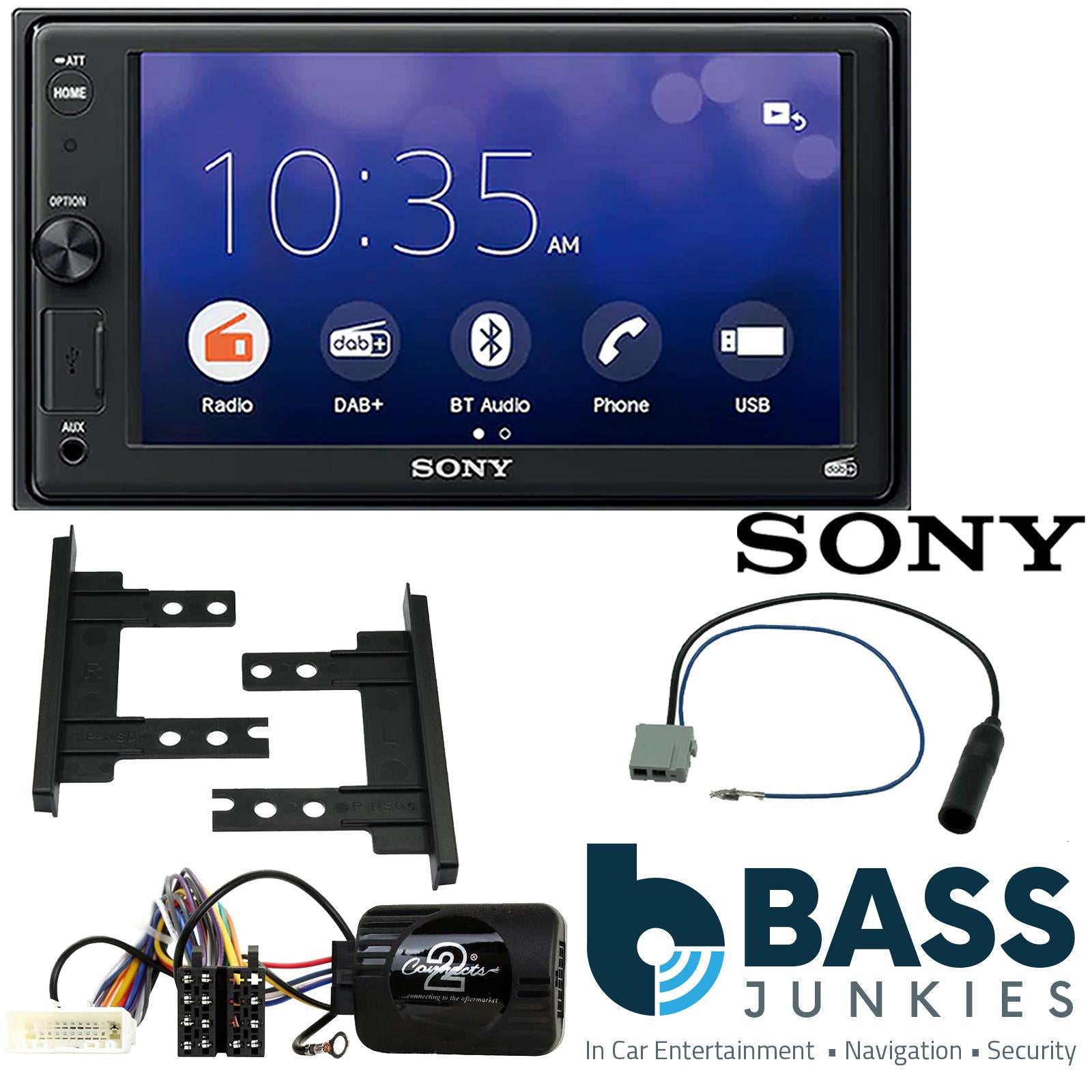 SONY 6.2" Screen Blutooth Double Din Stereo Fitting Kit + Steering Wheel Stalk Controls to fit Nissan Note 2008-12