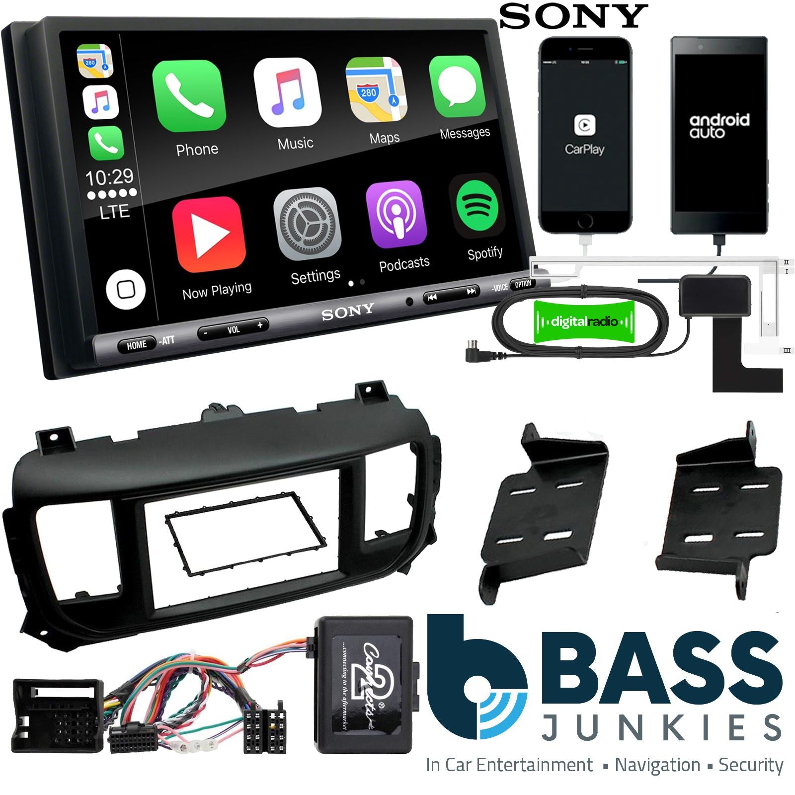 SONY DAB+ Apple | Android Double Din Stereo Fitting Kit + Steering Wheel Stalk Controls to fit Toyota Proace 2016-21 | Toyota Proace-Verso 2016-21