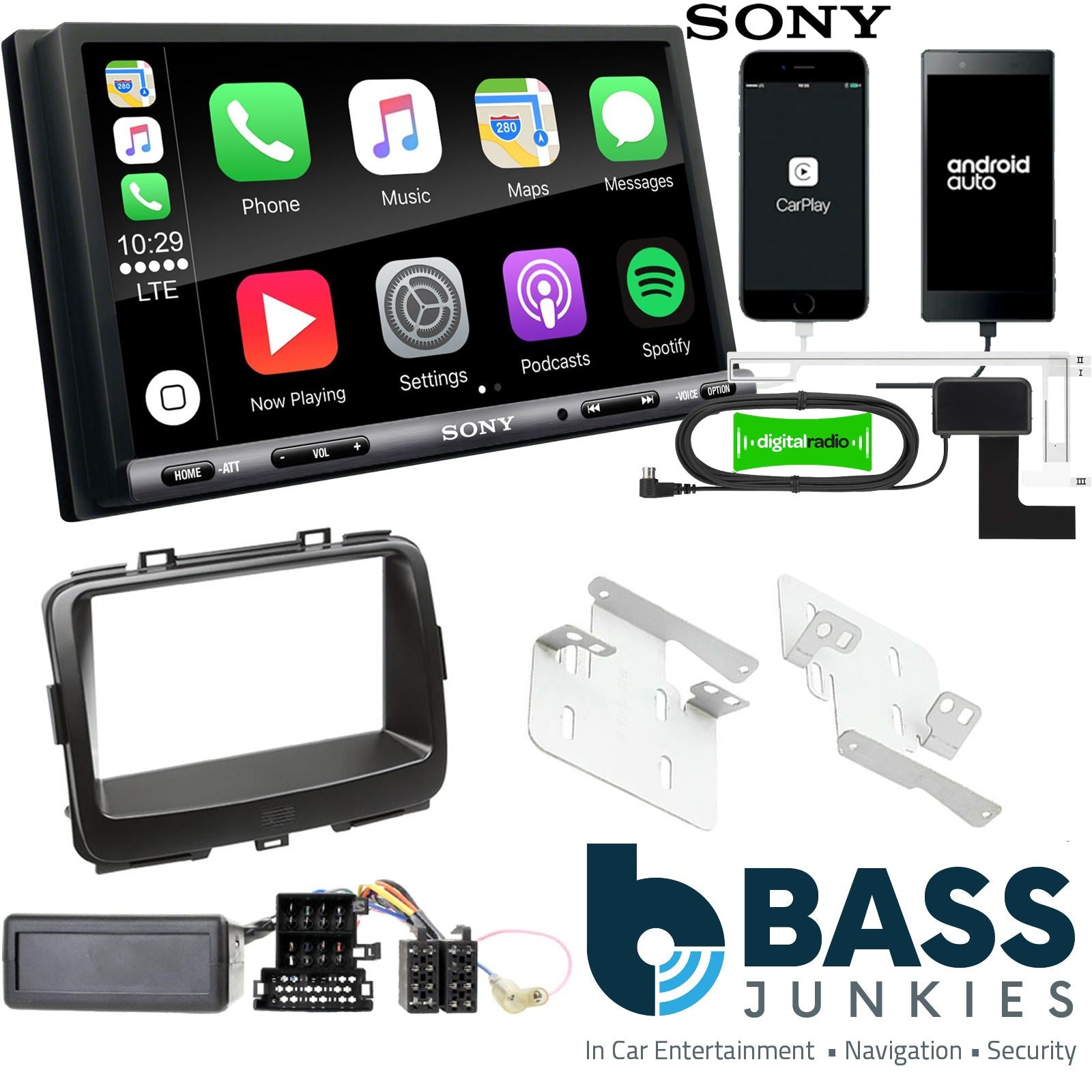 SONY DAB+ Apple | Android Double Din Stereo Fitting Kit + Steering Wheel Stalk Controls to fit Kia Carens 2013-