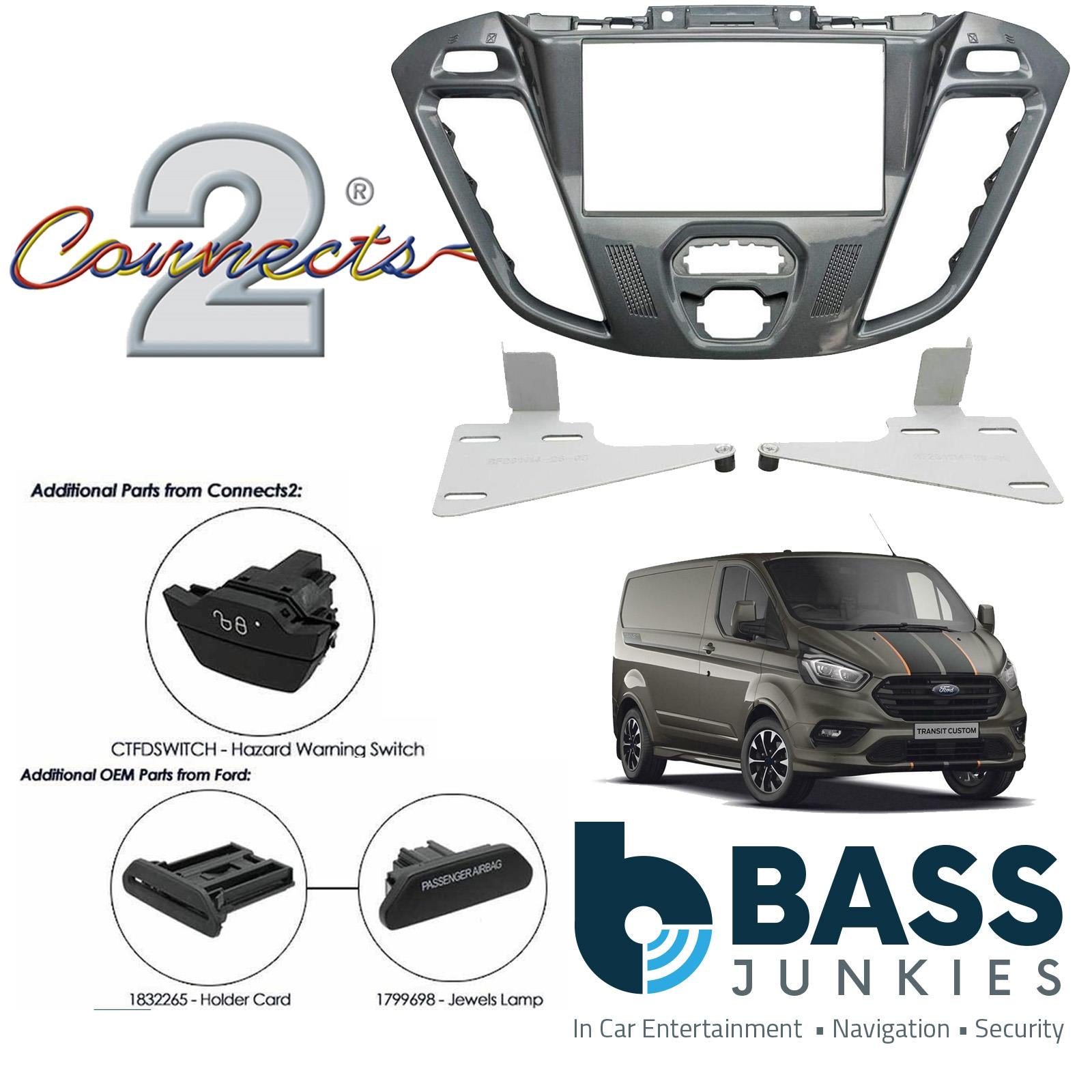 Connects 2 CTKFD42C - Ford Transit Custom 2012 - 2016 Double Din Facia & Steering wheel Interface Fitting Installation Kit (Nebula Piano Facia Panel)