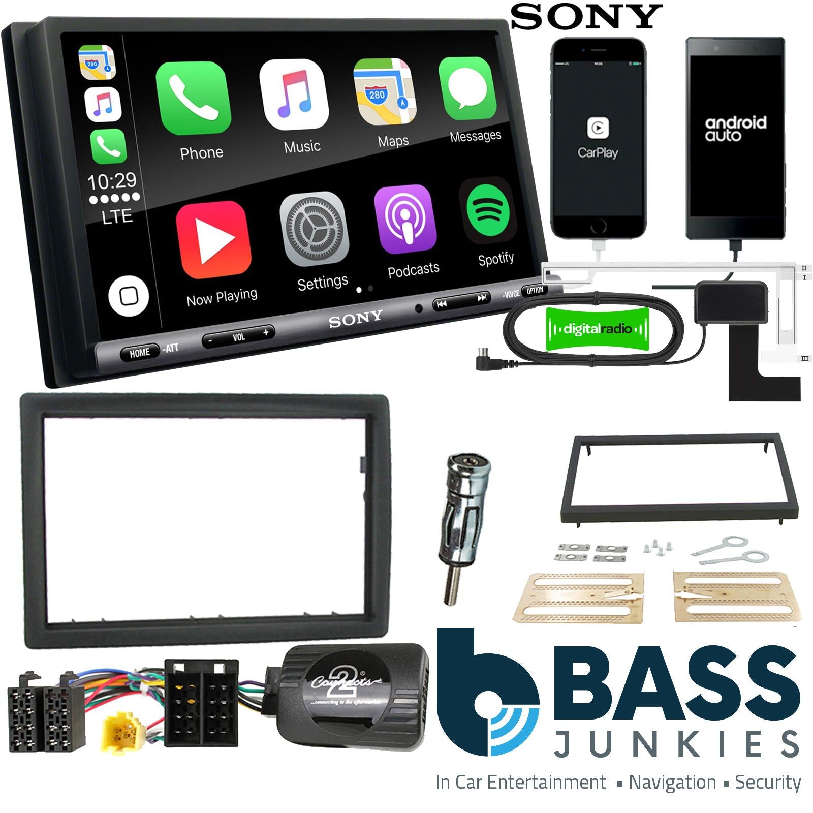 SONY DAB+ Apple | Android Double Din Stereo Fitting Kit + Steering Wheel Stalk Controls to fit Renault Megane 2006-08