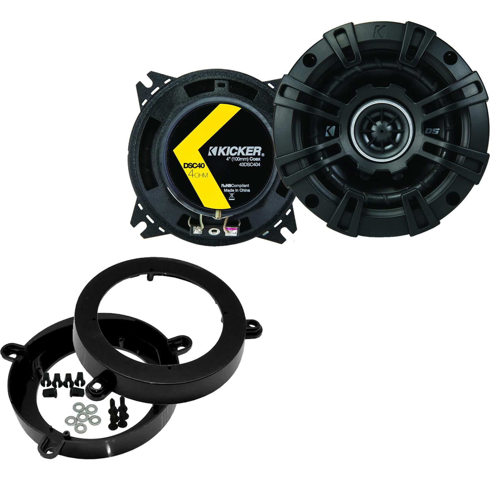 Kicker DSC404 100mm/10cm/4" 2-Way Coaxial Car speakers (Per Pair Max 240|60 watts RMS) Fits Mercedes C-Class 2000-07