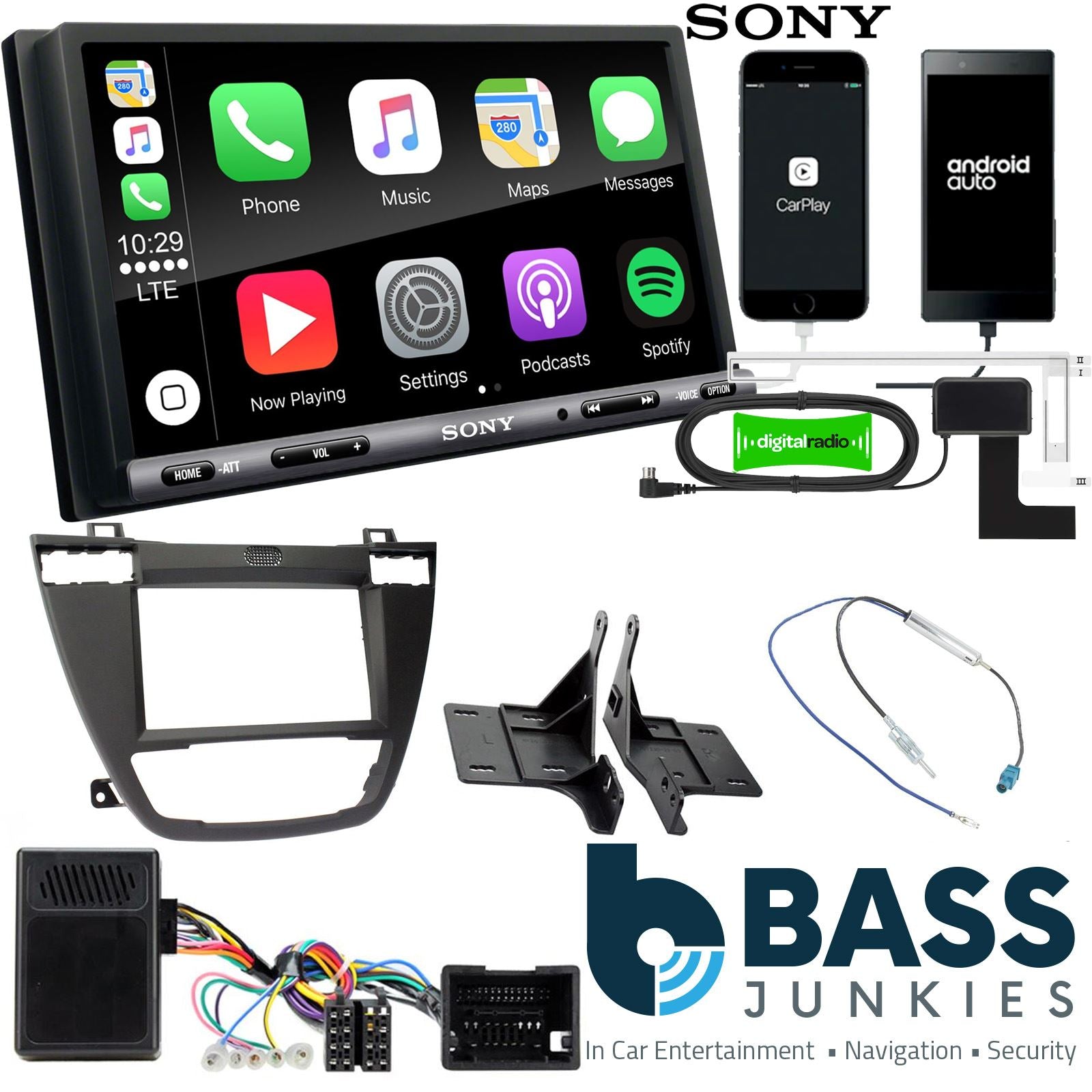 SONY DAB+ Apple | Android Double Din Stereo Fitting Kit + Steering Wheel Stalk Controls to fit Vauxhall Insignia 2008-13