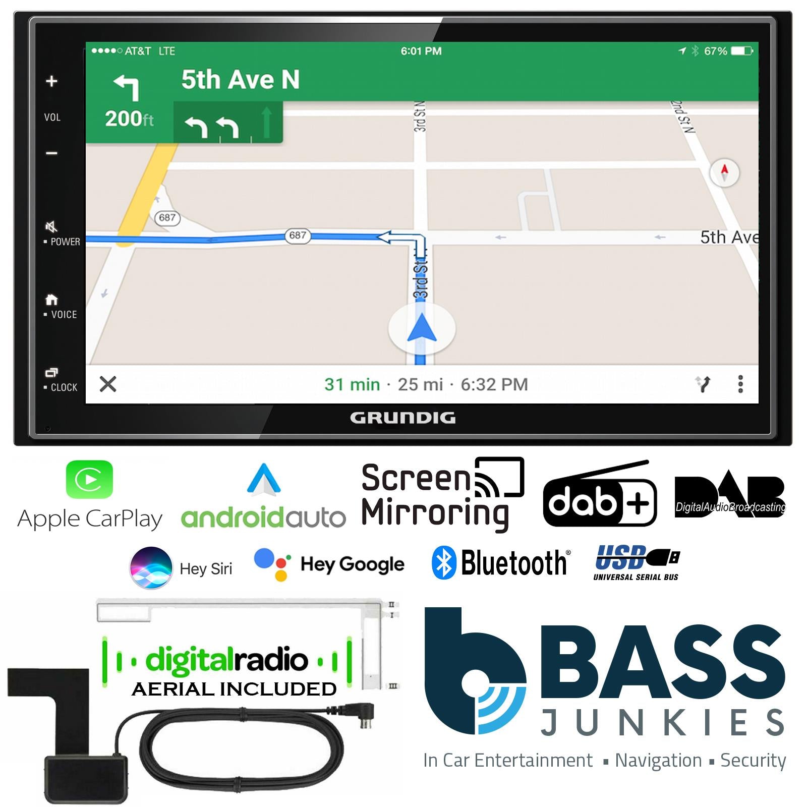 Grundig GX-3800 Car Stereo DAB/DAB+ USB Bluetooth Apple CarPlay Android Auto Screen