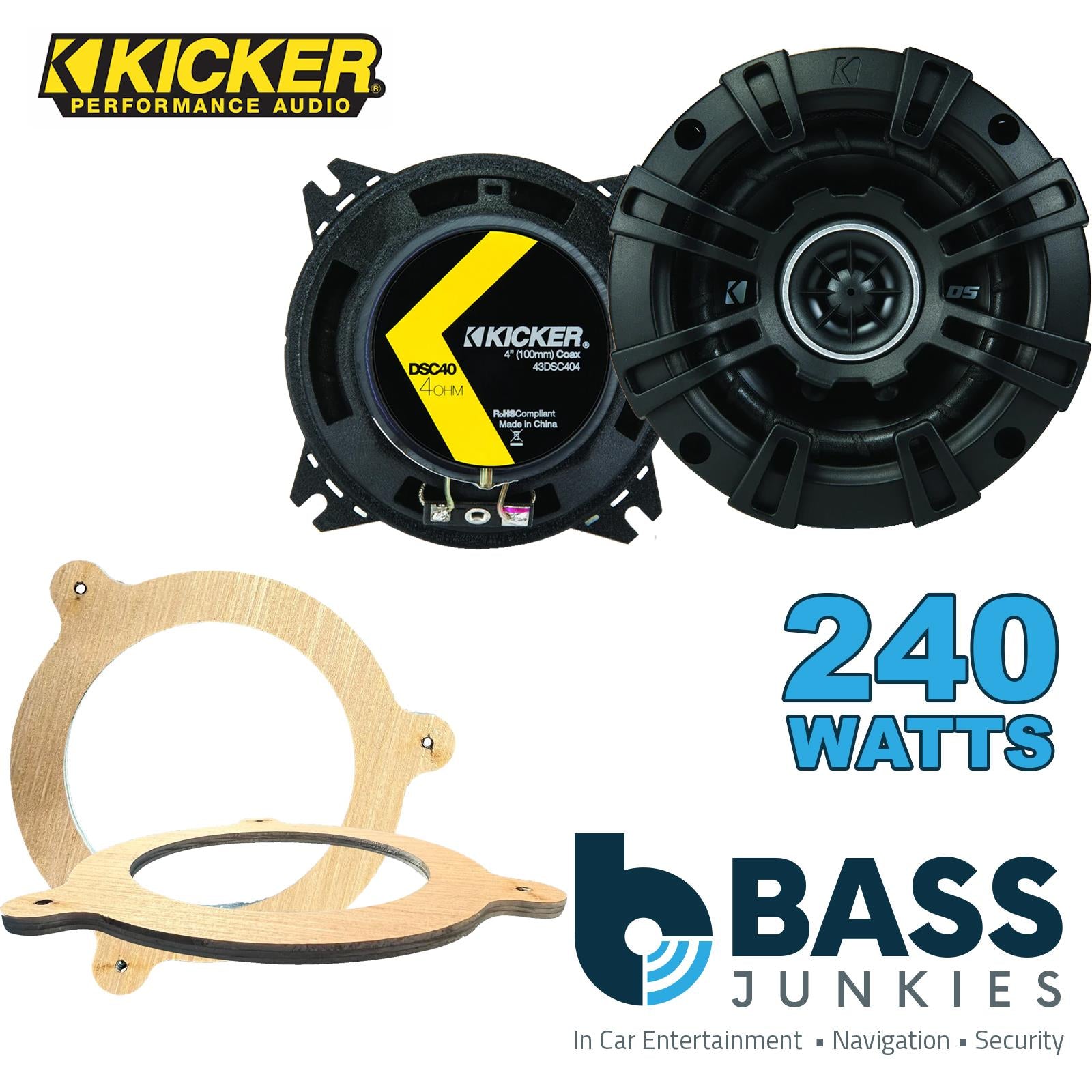 Kicker DSC404 100mm/10cm/4" 2-Way Coaxial Car speakers (Per Pair Max 240|60 watts RMS) Fits BMW 3-Series (Convertible) 1998-06