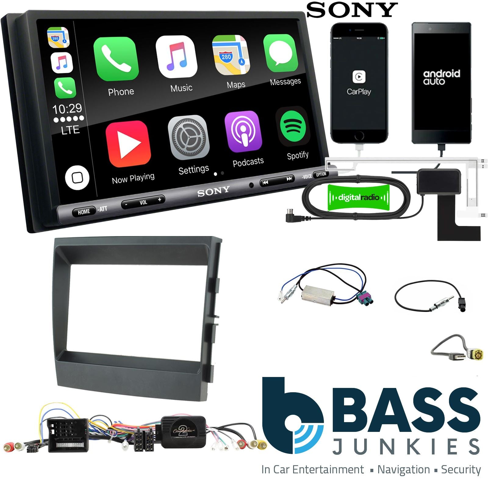 SONY DAB+ Apple | Android Double Din Stereo Fitting Kit + Steering Wheel Stalk Controls to fit Porsche Panamera 2009-16