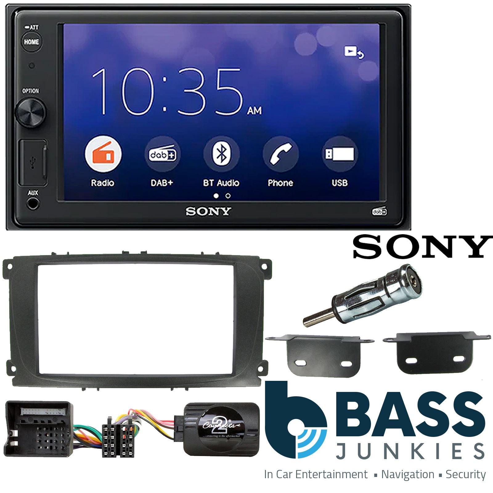 SONY XAV-1550D DAB+ Smart Bluetooth Car Radio + Stereo fitting kit + Steering Wheel Controls Loom for Ford Focus 2007-2011 | Ford Mondeo 2007-2014