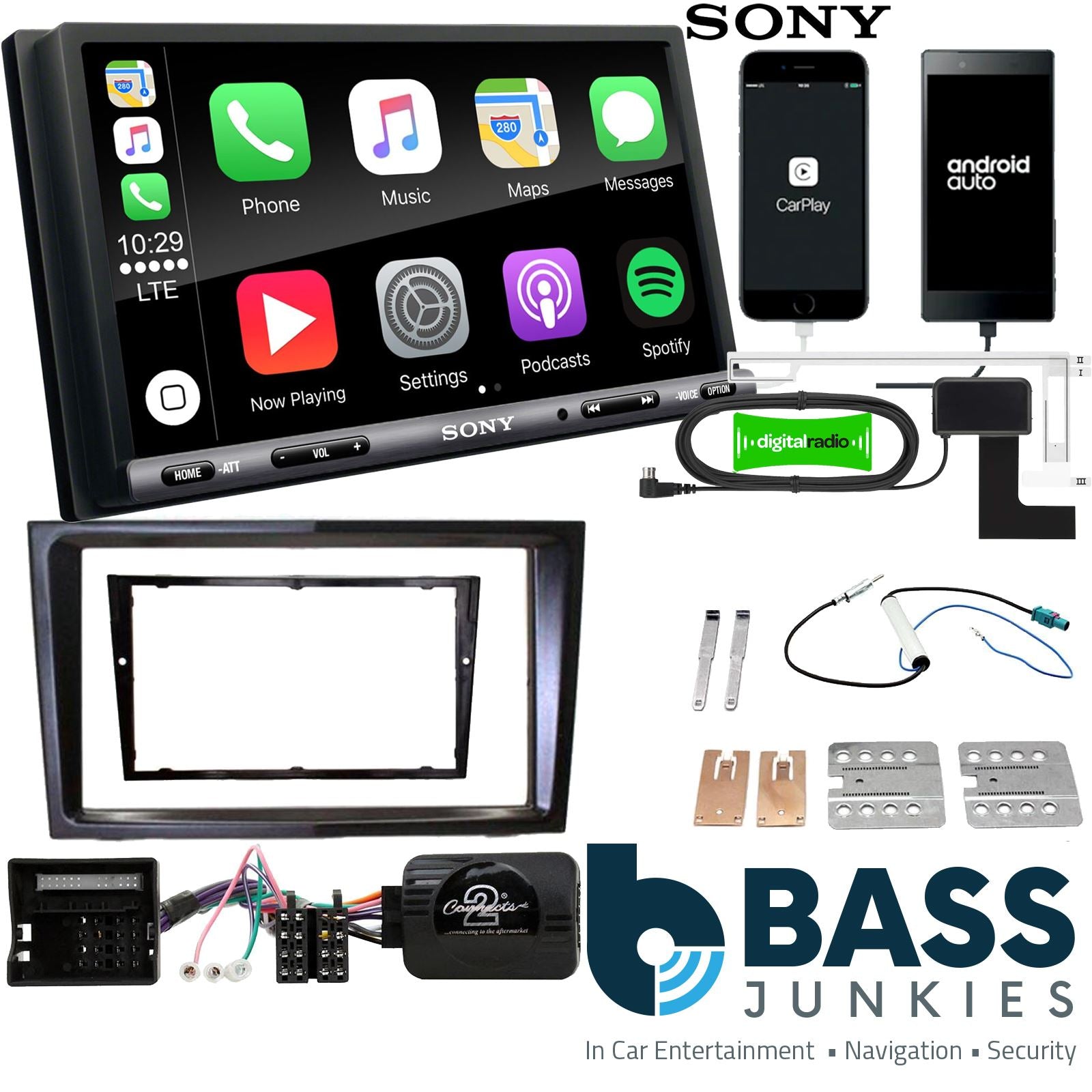 SONY DAB+ Apple | Android Double Din Stereo Fitting Kit + Steering Wheel Stalk Controls to fit Vauxhall Antara 2006-10 | Vauxhall Corsa 2006-09 | Vauxhall Zafira 2005-14 | Vauxhall Astra 2004-10