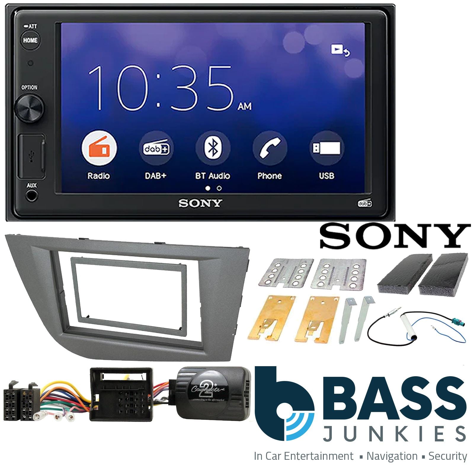SONY 6.2" Screen Blutooth Double Din Stereo Fitting Kit + Steering Wheel Stalk Controls to fit Seat Leon 2005-12