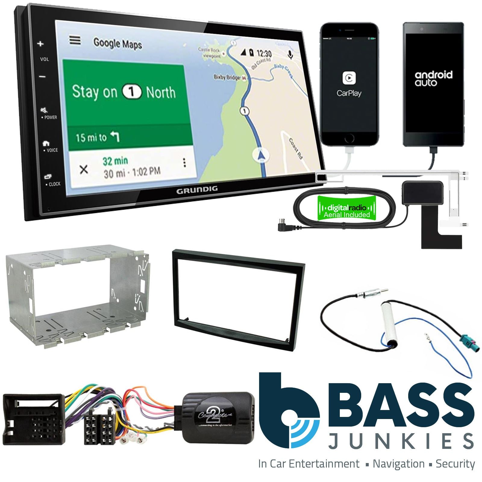 Grundig 6.8" Apple Android Double Din Stereo Fitting Kit + Steering Wheel Stalk Controls to fit Peugeot 207 2006-12 | Peugeot 307 2005-08 | Peugeot Expert 2006-17