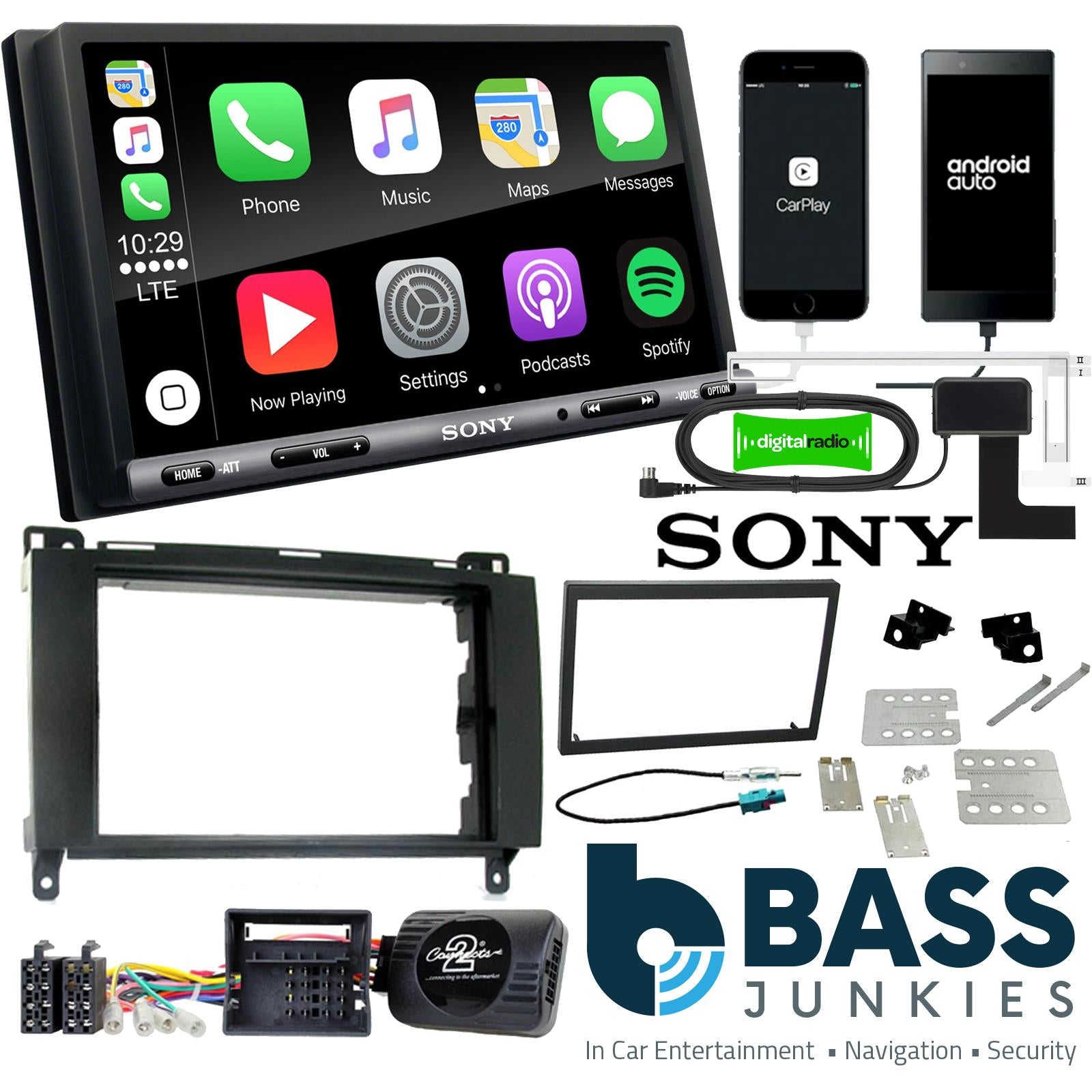 SONY DAB+ Apple | Android Double Din Stereo Fitting Kit + Steering Wheel Stalk Controls to fit Mercedes Viano 2006-14 | Mercedes Vito 2006-14 | Mercedes A-Class 2004-12 | Mercedes B-Class 2005-11