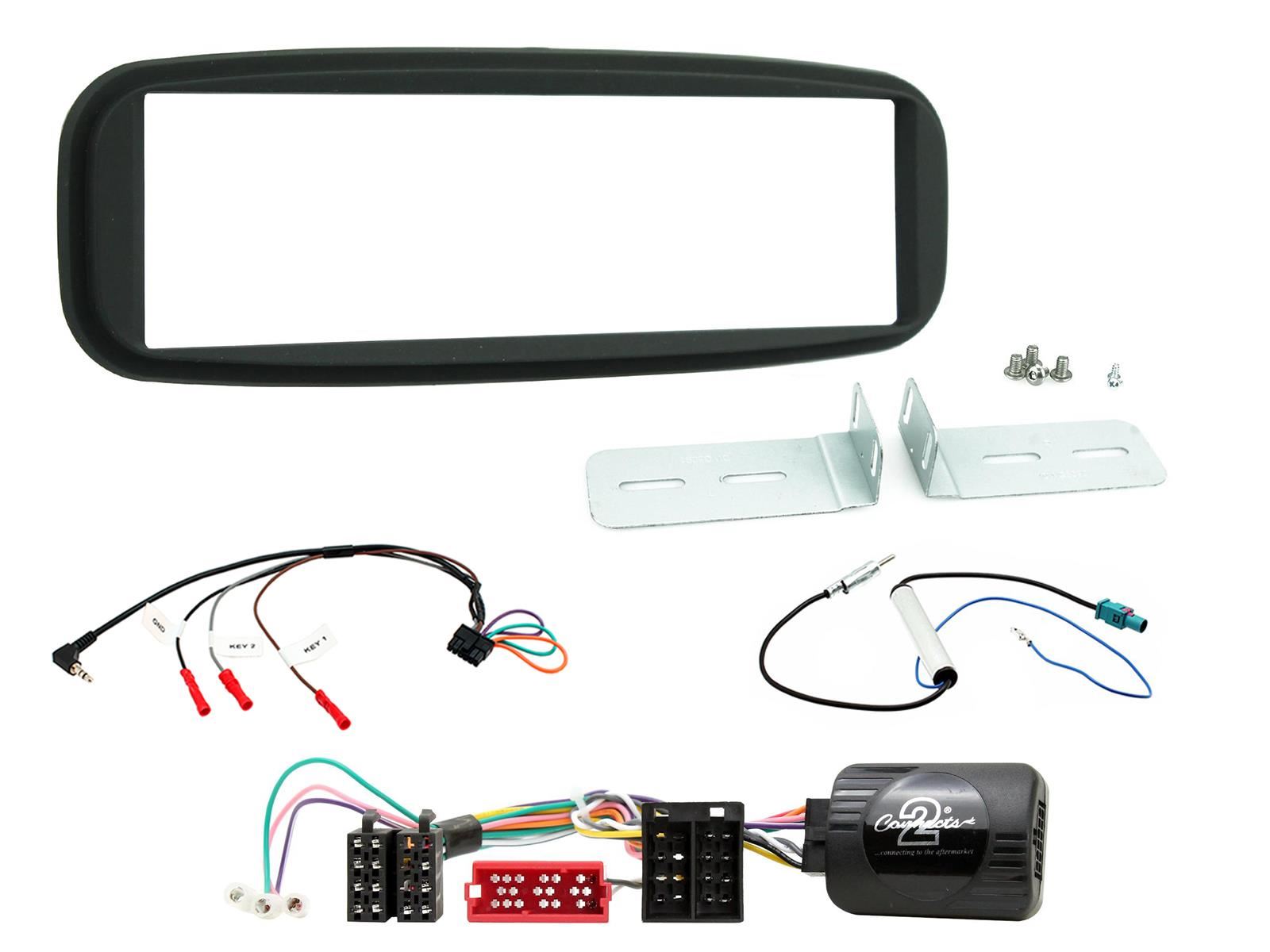 Single Din Stereo Fitting Kit + Steering Wheel Stalk Controls to fit Renault Clio 2013-17