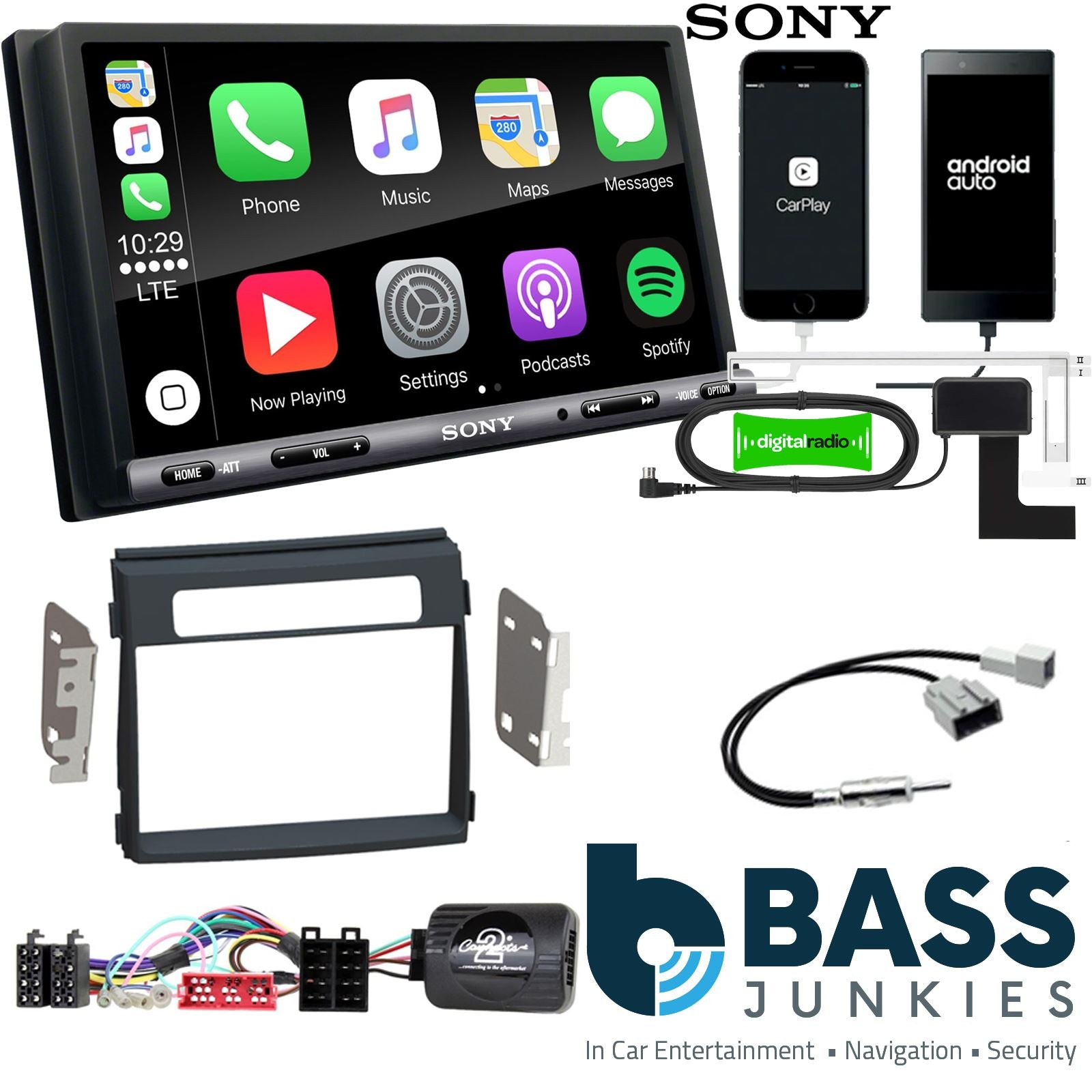 SONY DAB+ Apple | Android Double Din Stereo Fitting Kit + Steering Wheel Stalk Controls to fit Kia Soul 2012-14