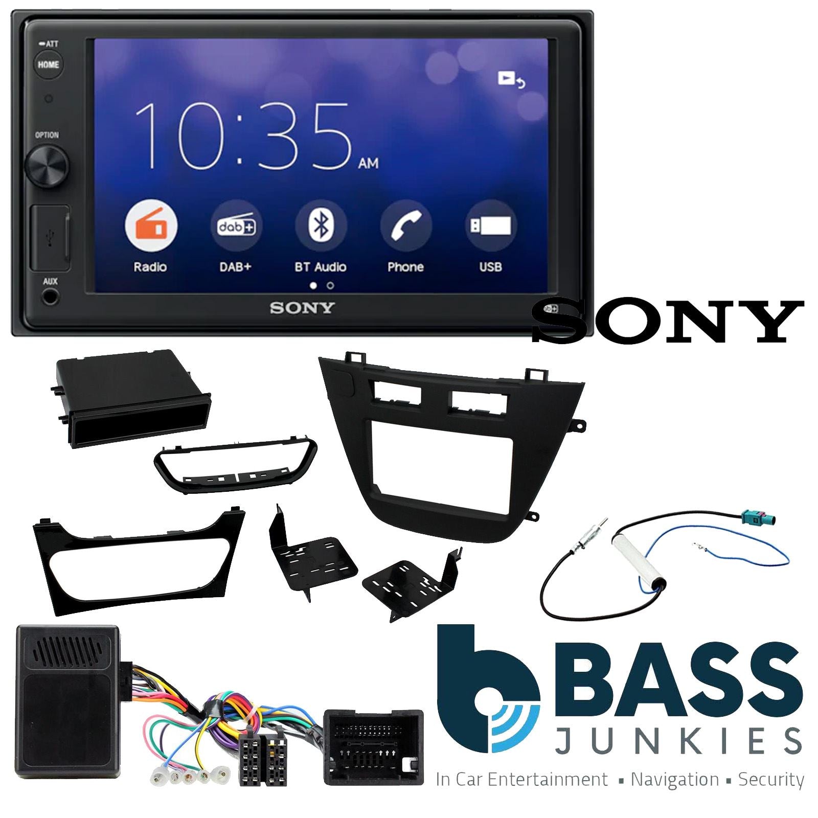 SONY XAV-1550D DAB+ Smart Bluetooth Car Radio + Stereo fitting kit + Steering Wheel Controls Loom for Vauxhall Insignia 2008-2013