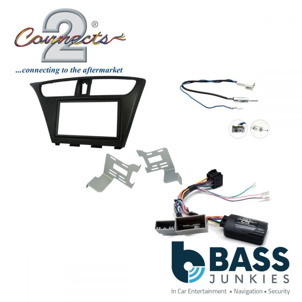 Connects 2 CTKHD06L - Honda Civic 2012 - 2015 L.H.D Double Din Facia & Steering wheel Interface Fitting Installation Kit (Black Facia Panel)
