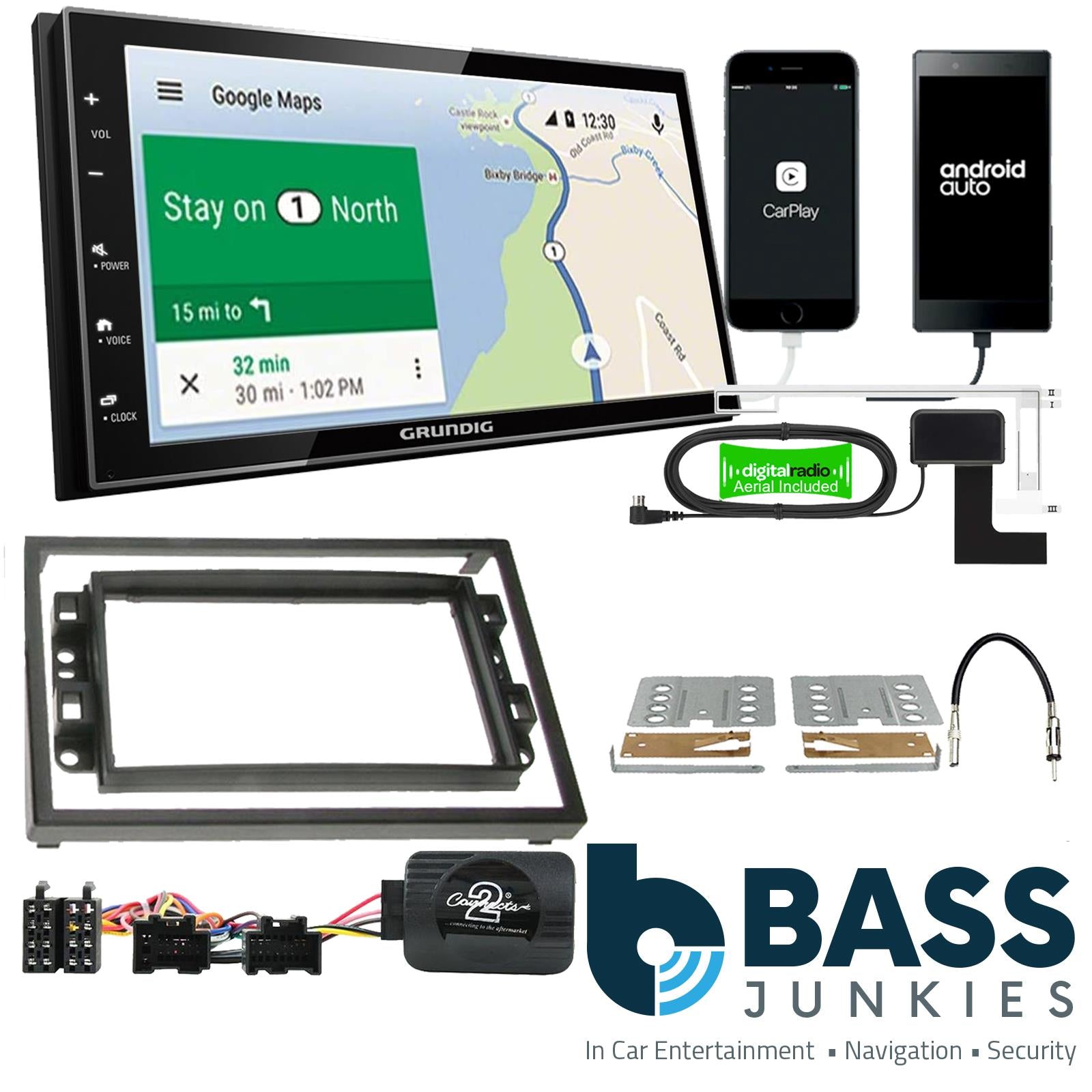 Grundig 6.8" Apple Android Double Din Stereo Fitting Kit + Steering Wheel Stalk Controls to fit Chevrolet Aveo 2006-11 | Chevrolet Captiva 2006-11