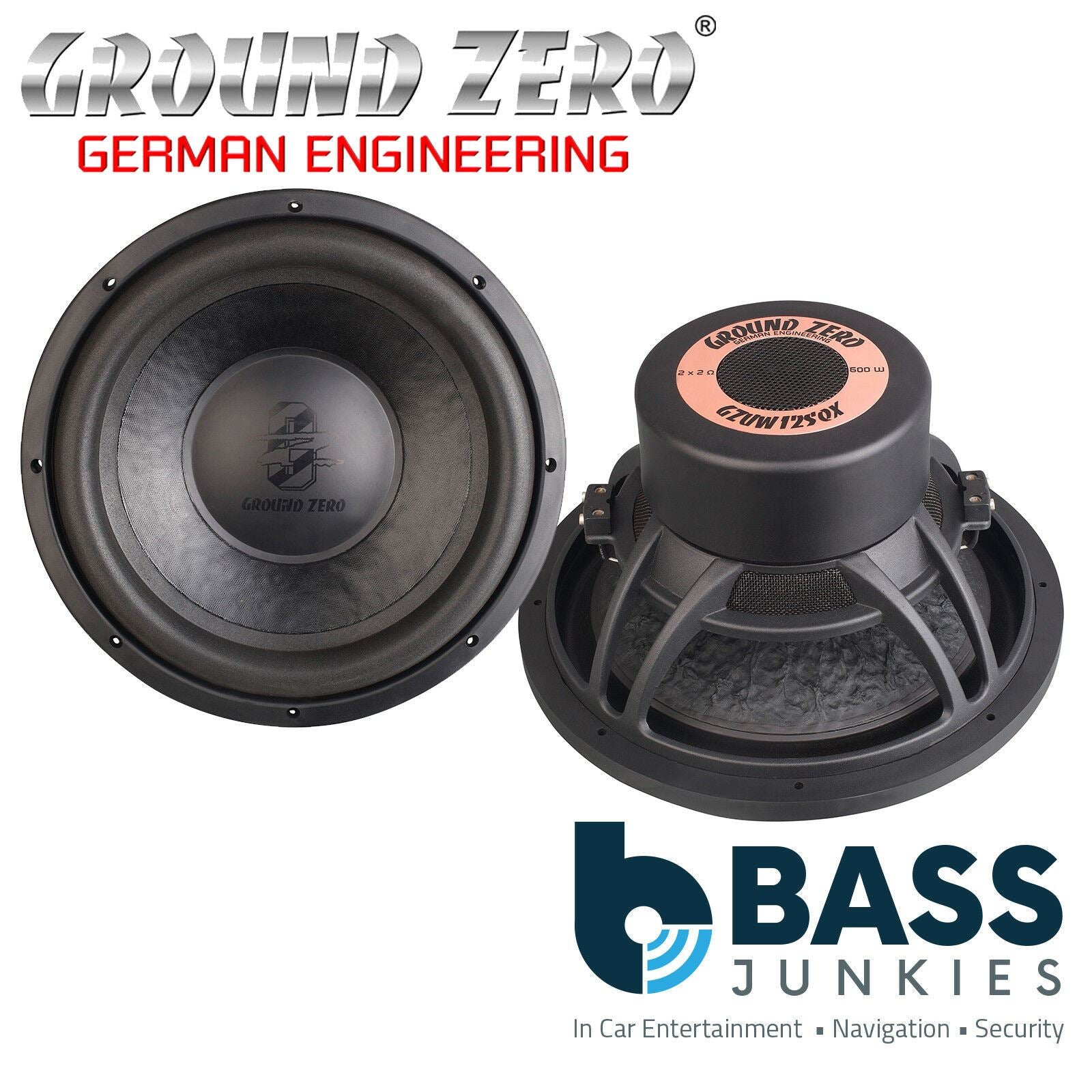 Ground Zero GZUW 12SQX - 30 cm / 12” Subwoofer - 2 x 2 ohm 2" voicecoil - 600 WRMS