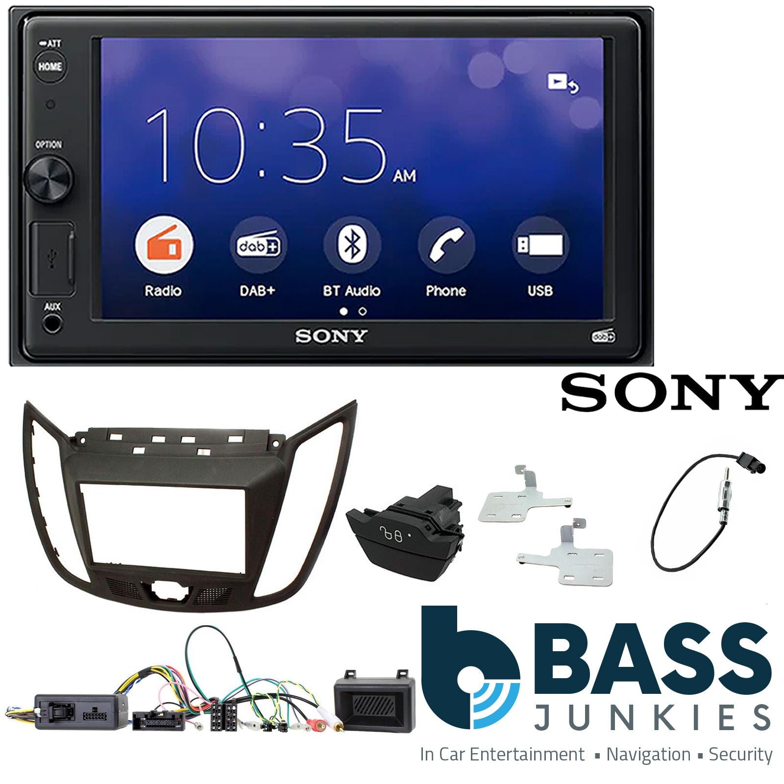 SONY XAV-1550D DAB+ Smart Bluetooth Car Radio + Stereo fitting kit + Steering Wheel Controls Loom for Ford C-Max 2010-2019