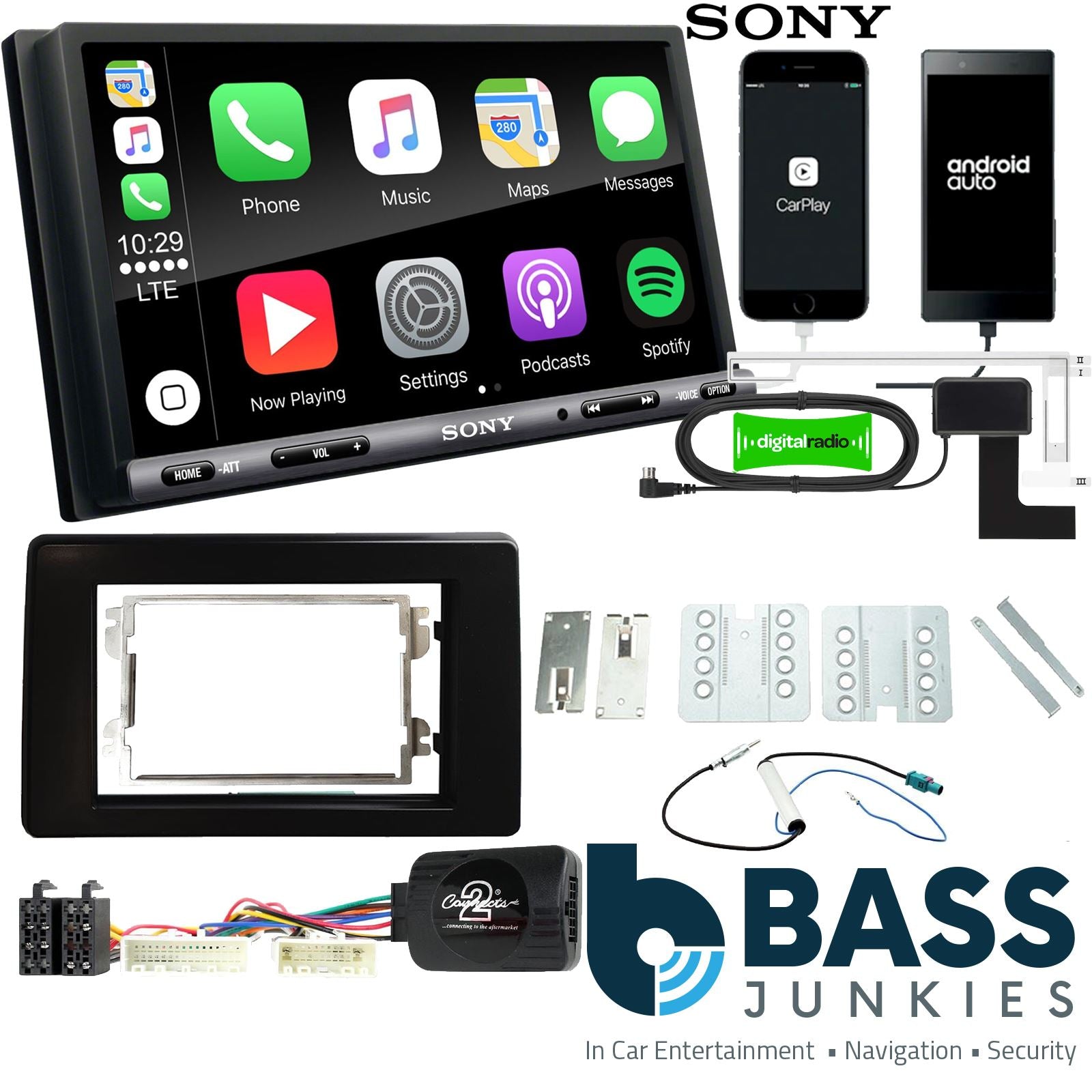 SONY DAB+ Apple | Android Double Din Stereo Fitting Kit + Steering Wheel Stalk Controls to fit Renault Master 2020- | Nissan NV400 2020- | Opel Movano 2020- | Vauxhall Movano 2020-
